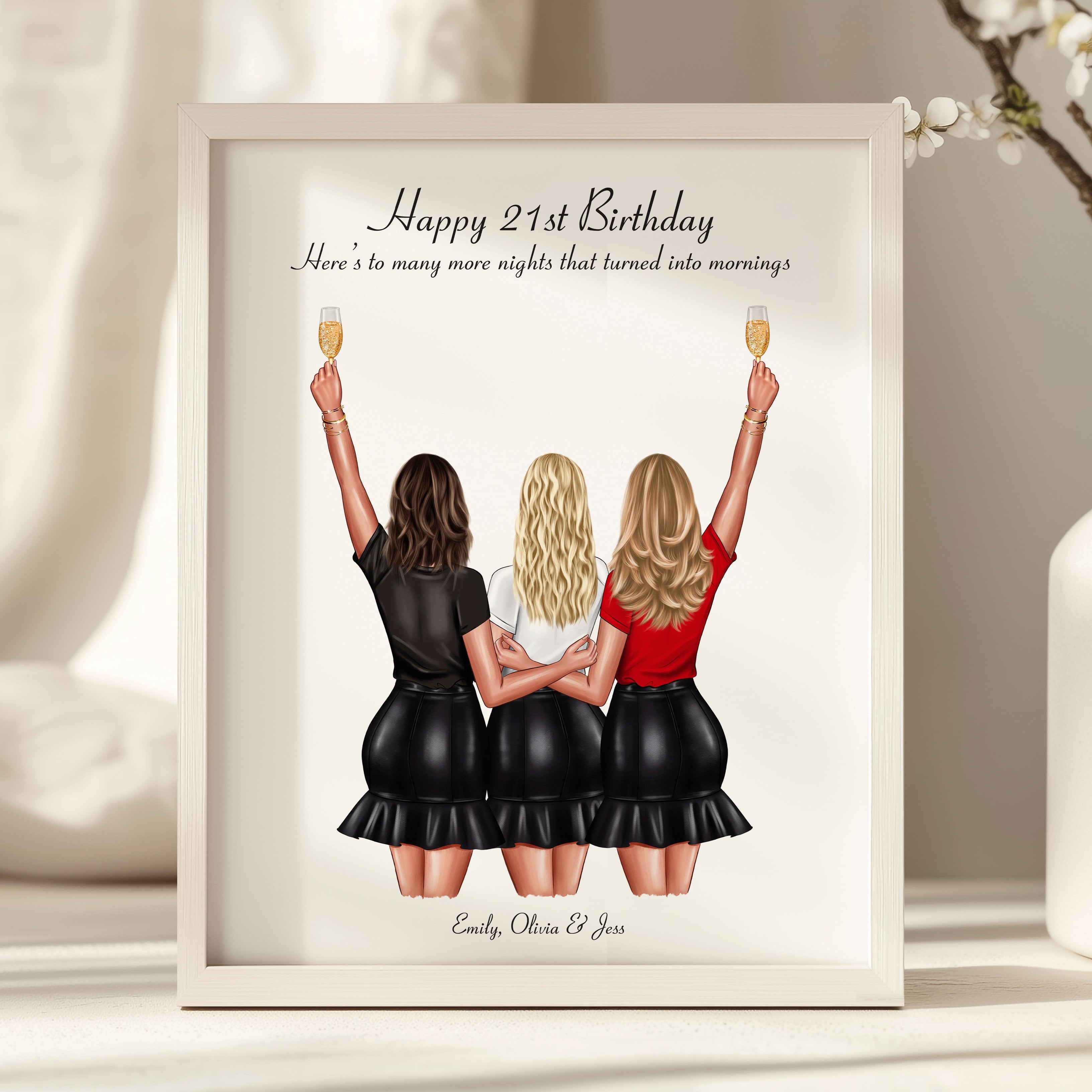 21st Birthday Gift For Friend - 3 Friend Personlised Print – PersonalisedBee, image size:3264x3264