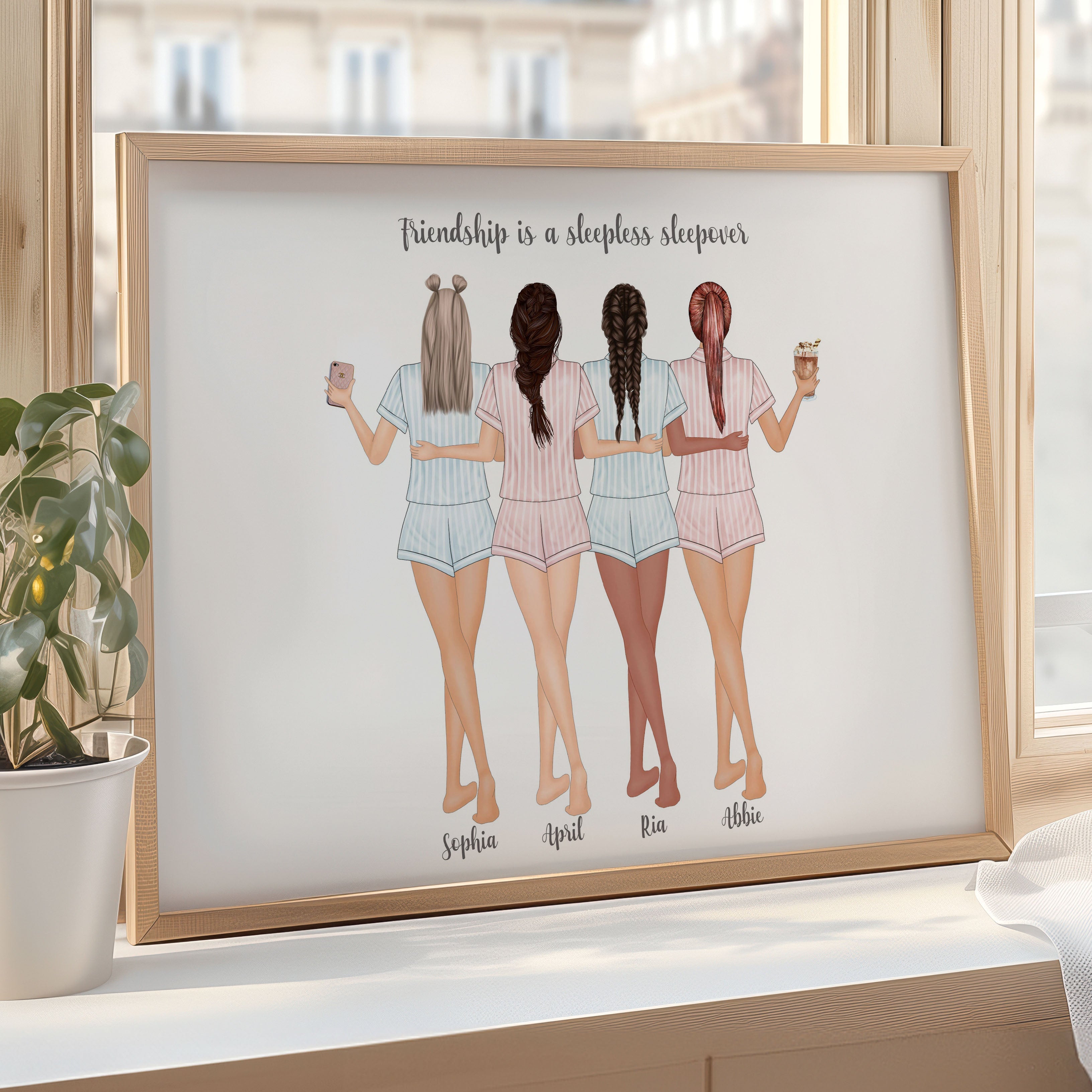 Friends in PJs Personalised Customisable Illustration Print