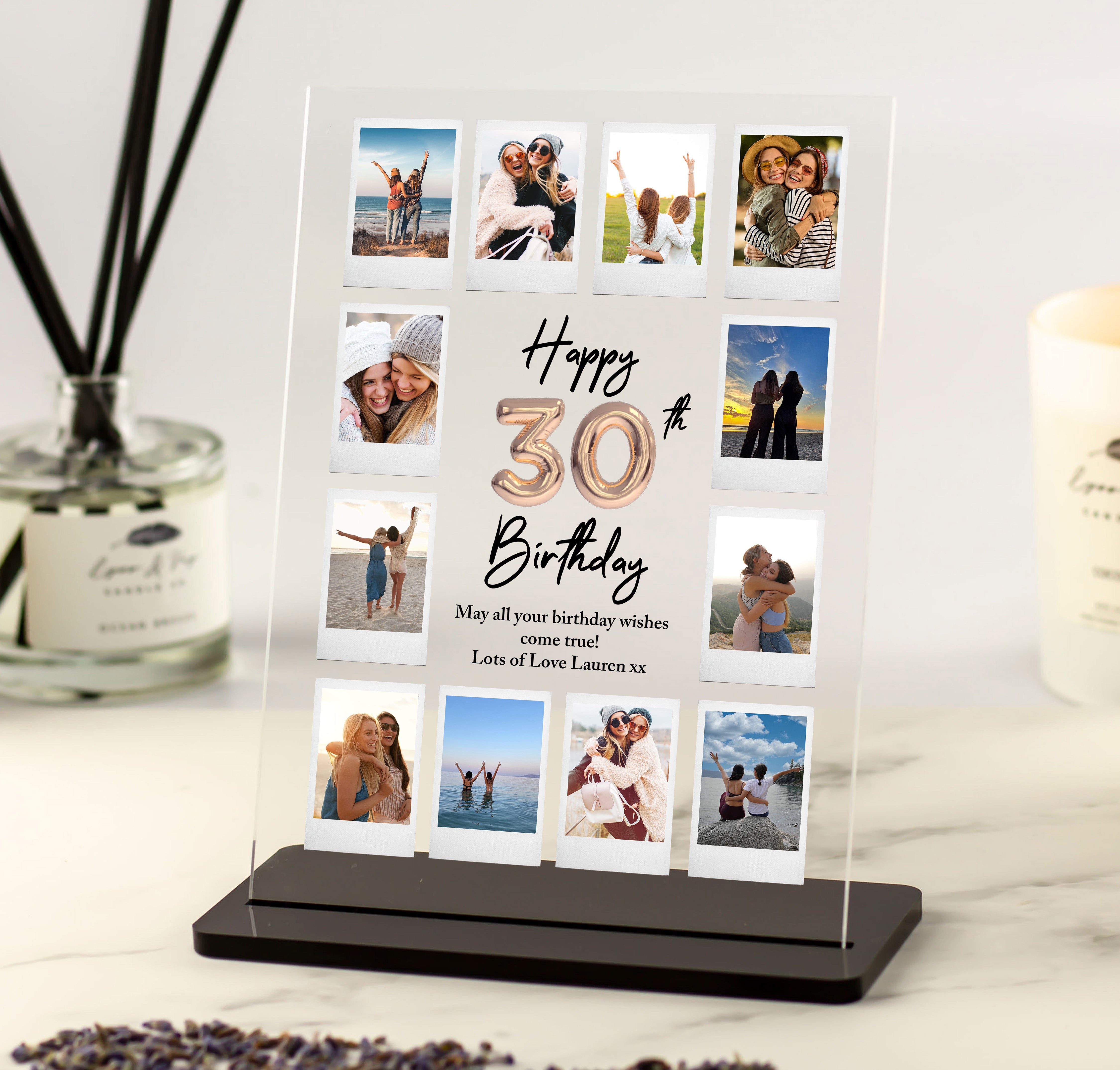 Friendship Happy Birthday Photo Collage with Custom Balloons - 12 Polaroid Style Pictures