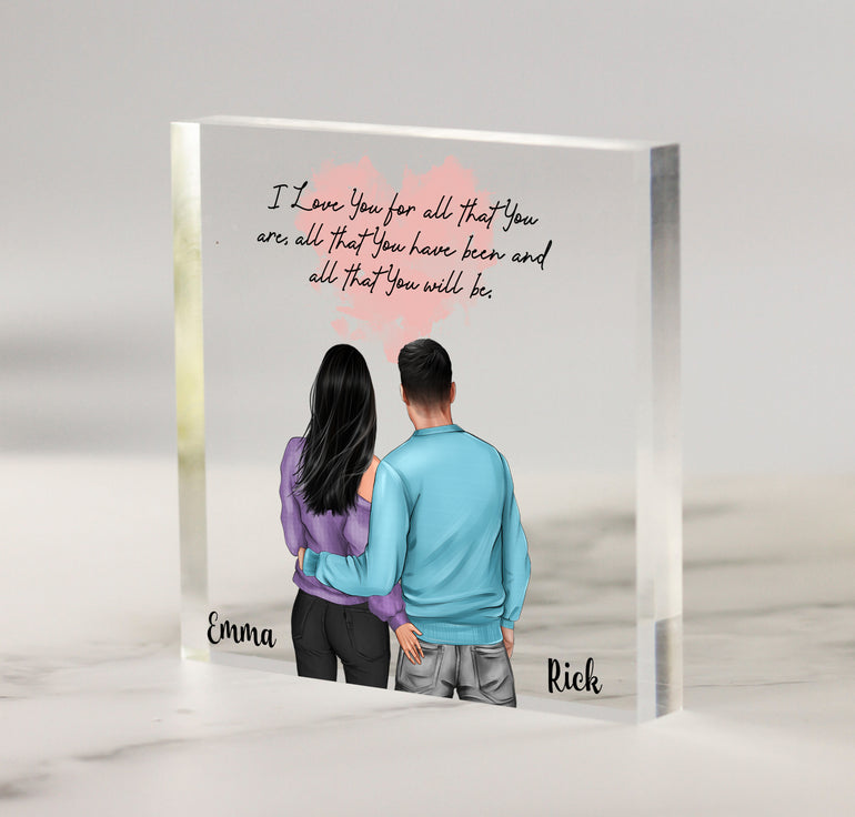 'I Love You...' Couple Customisable Illustration - Personalised Acrylic Block