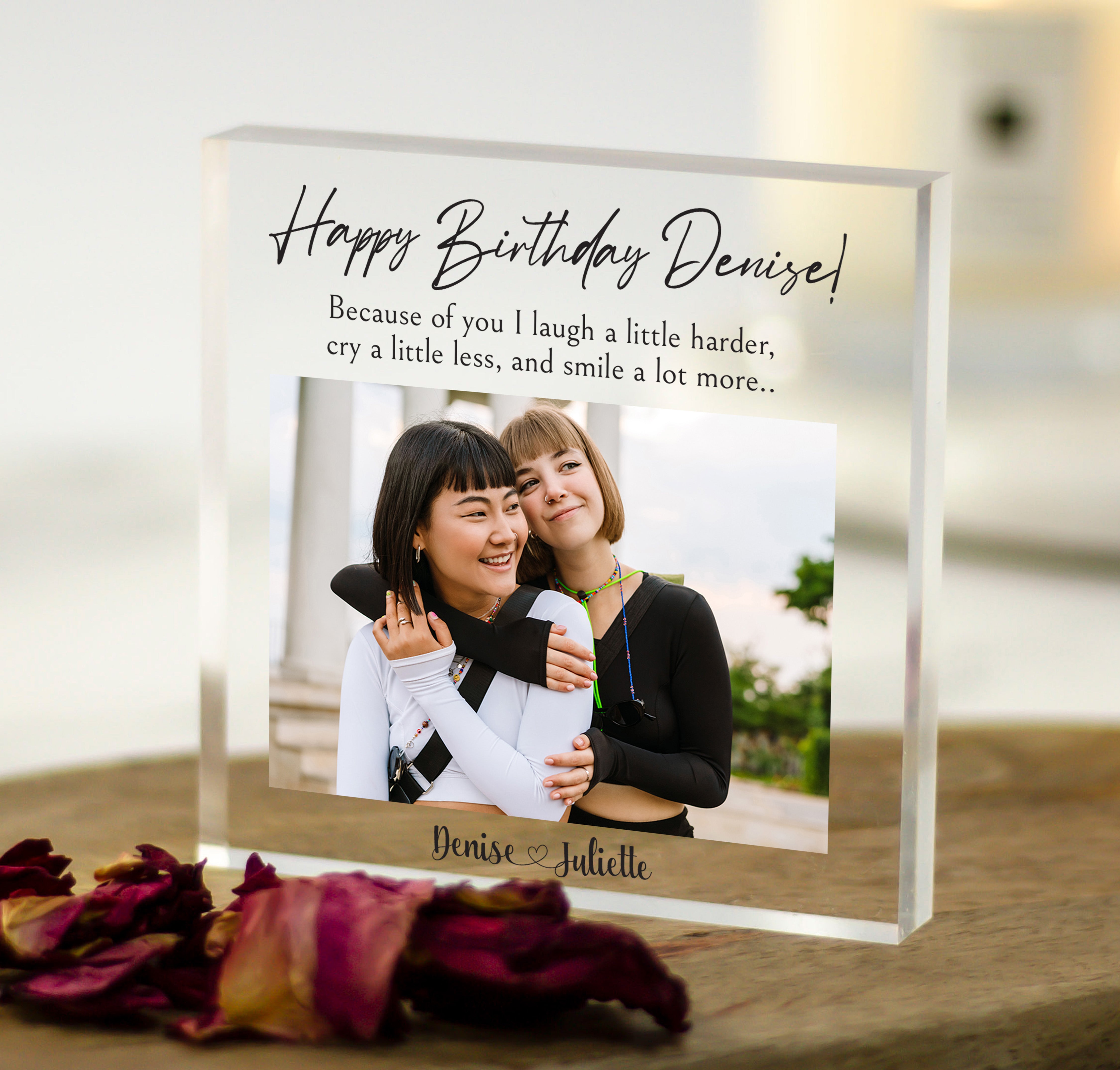 Personalised Happy Birthday acrylic block with custom photo upload