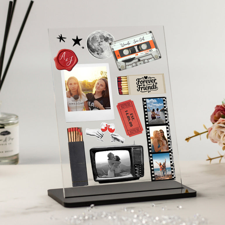 Personalised retro matchbox collage acrylic plaque for best friends