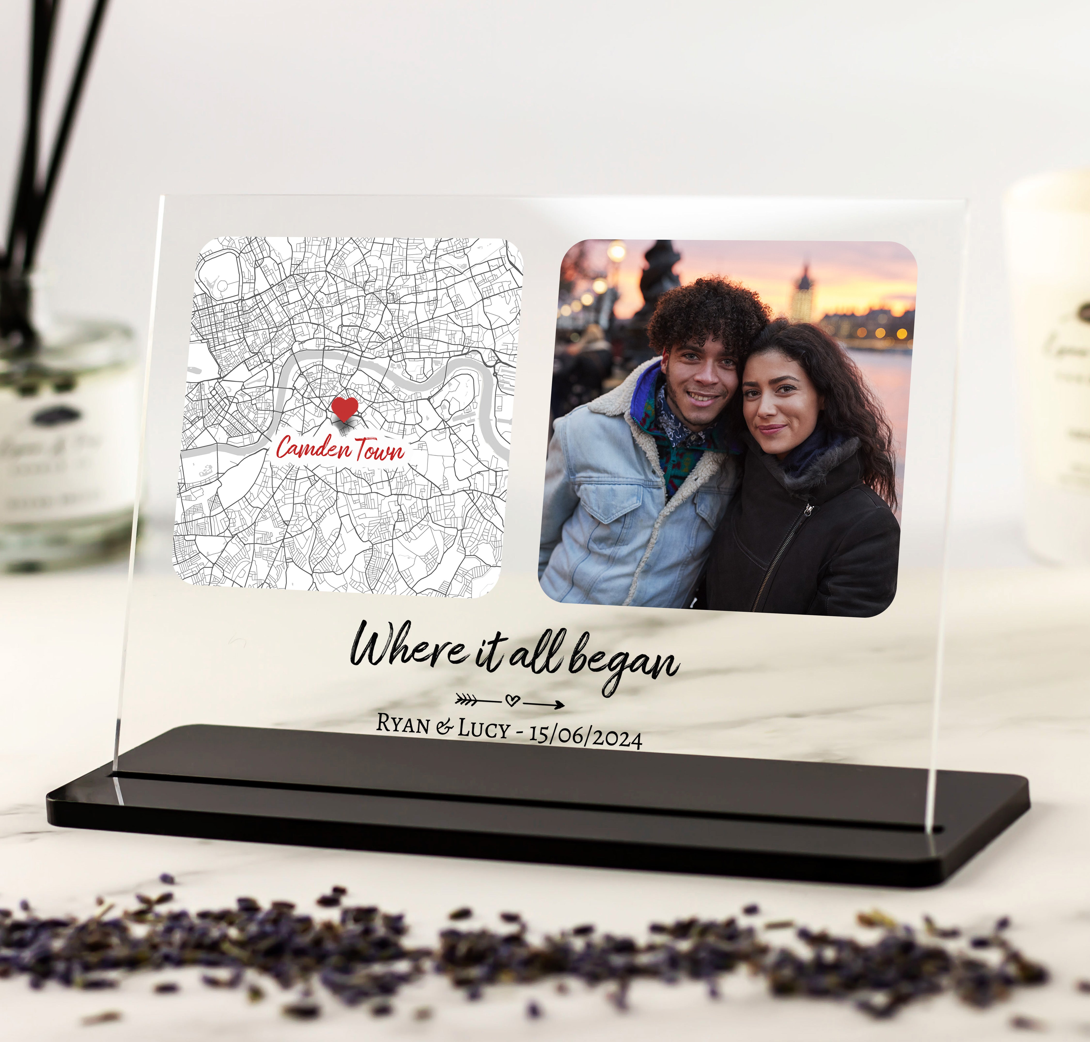 Personalised 'Where it all began' Map Keepsake Acrylic Plaque with Photo