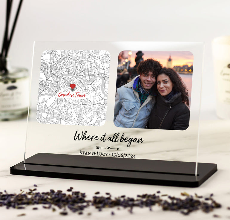Personalised 'Where it all began' Map Keepsake Acrylic Plaque with Photo