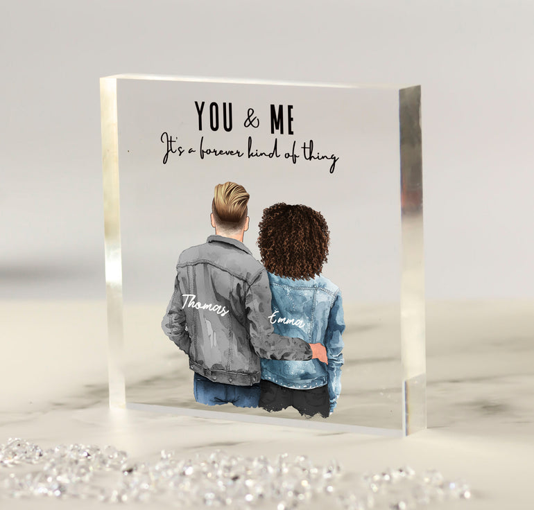 'You & Me - It's a forever kind of thing' Couple Customisable Illustration - Personalised Acrylic Block