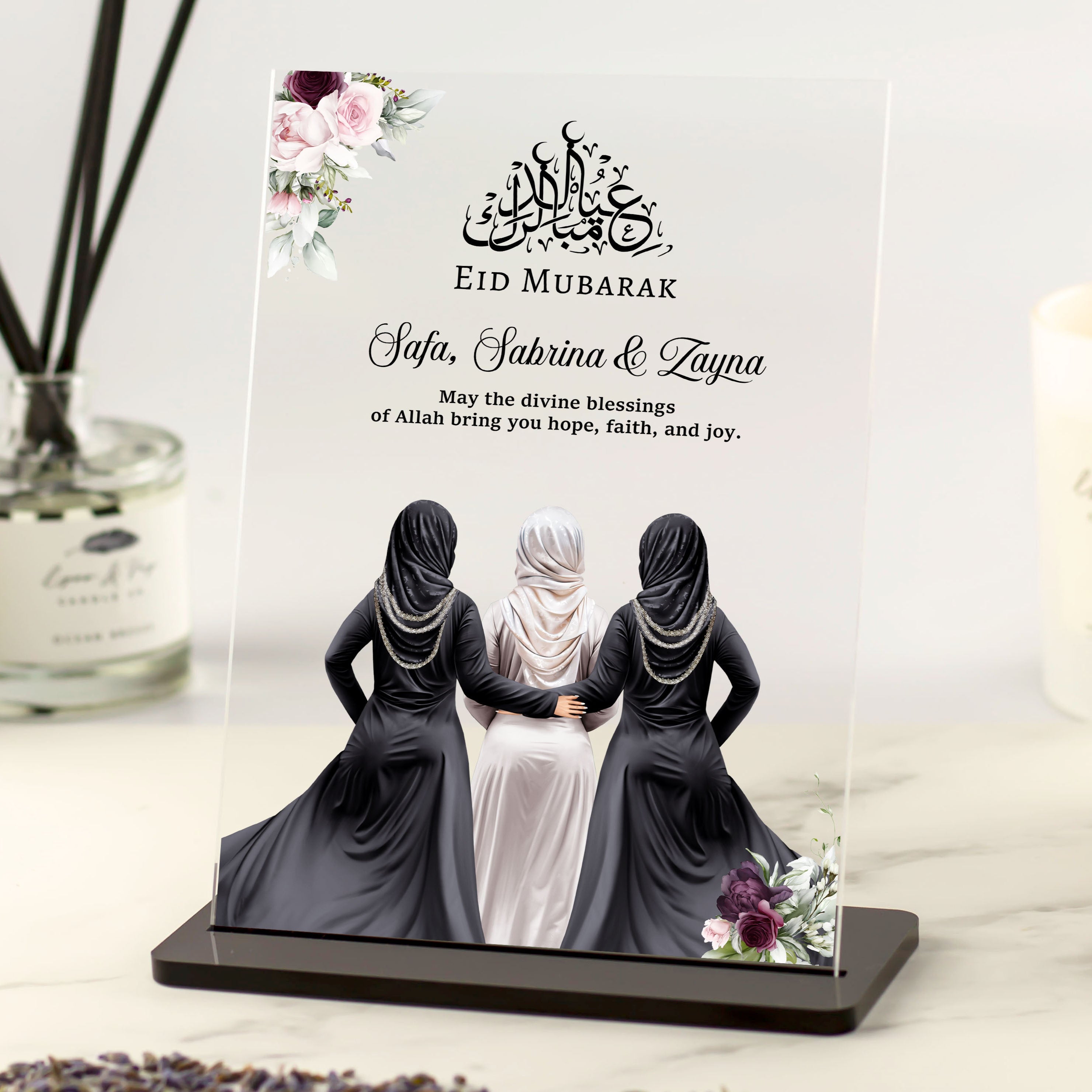 Best friends Eid Mubarak gifts, Duas, friendship presents, 3 girls females besties islam decor acrylic plaque