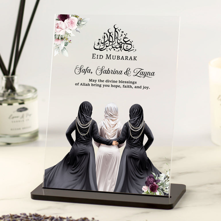 Best friends Eid Mubarak gifts, Duas, friendship presents, 3 girls females besties islam decor acrylic plaque