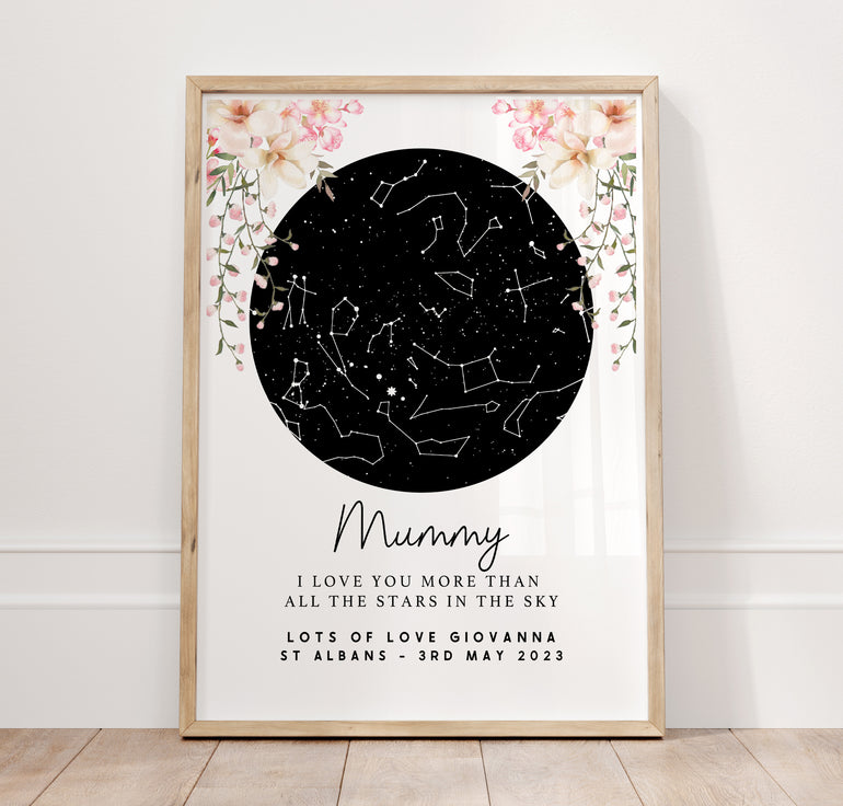 'I Love You More Than All The Stars In The Sky' Gift for Mum - Acrylic Star Map Print