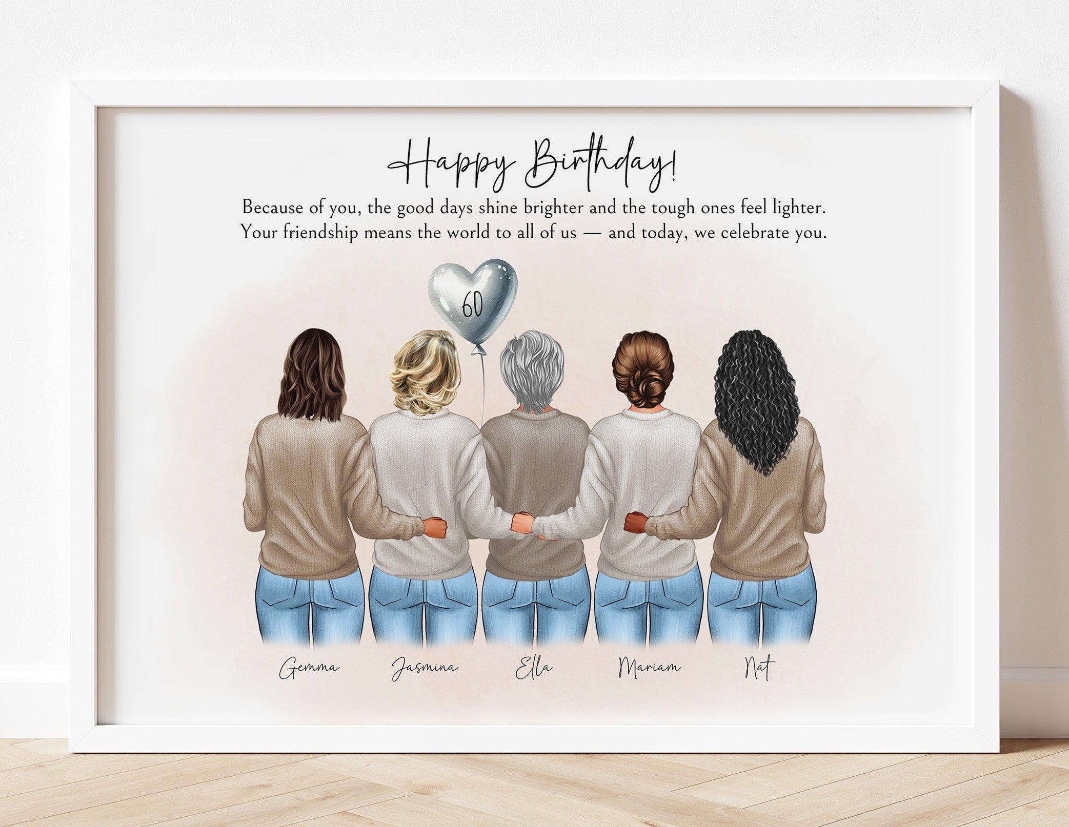 60th birthday personalised print for mum friends, cousins or coworkers