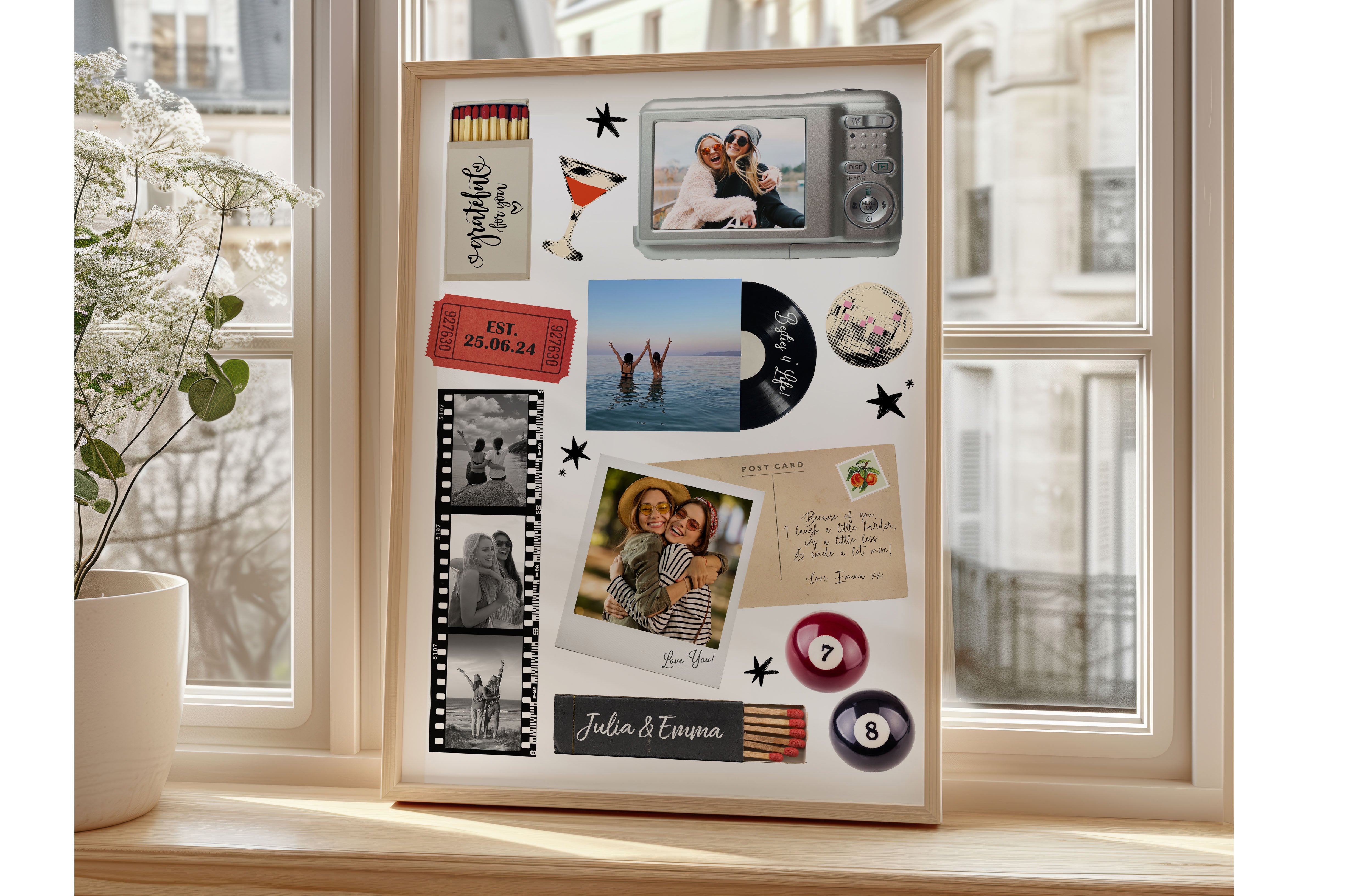 Personalised retro matchbox collage print for best friends