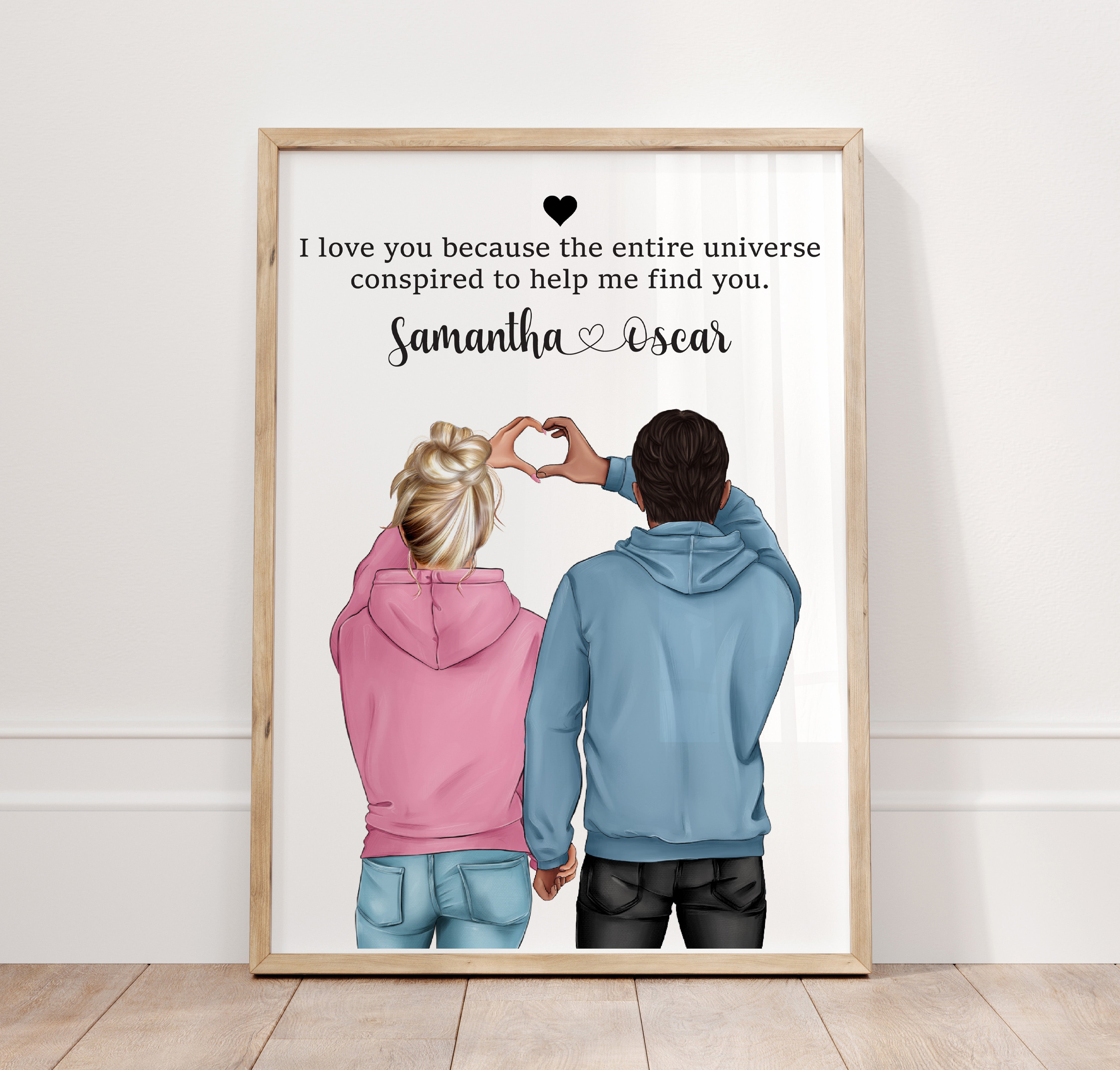 Personalised Couple Illustration Heart Hands Print