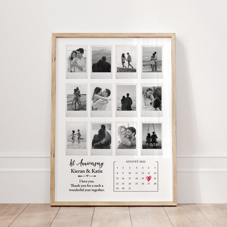Custom Polaroid Frame Anniversary Photo Collage Print Poster for home, 1 year together, first paper anniversaries, 10 year, 5th year, 2nd, husband gift, boyfriend gift, gifts for him