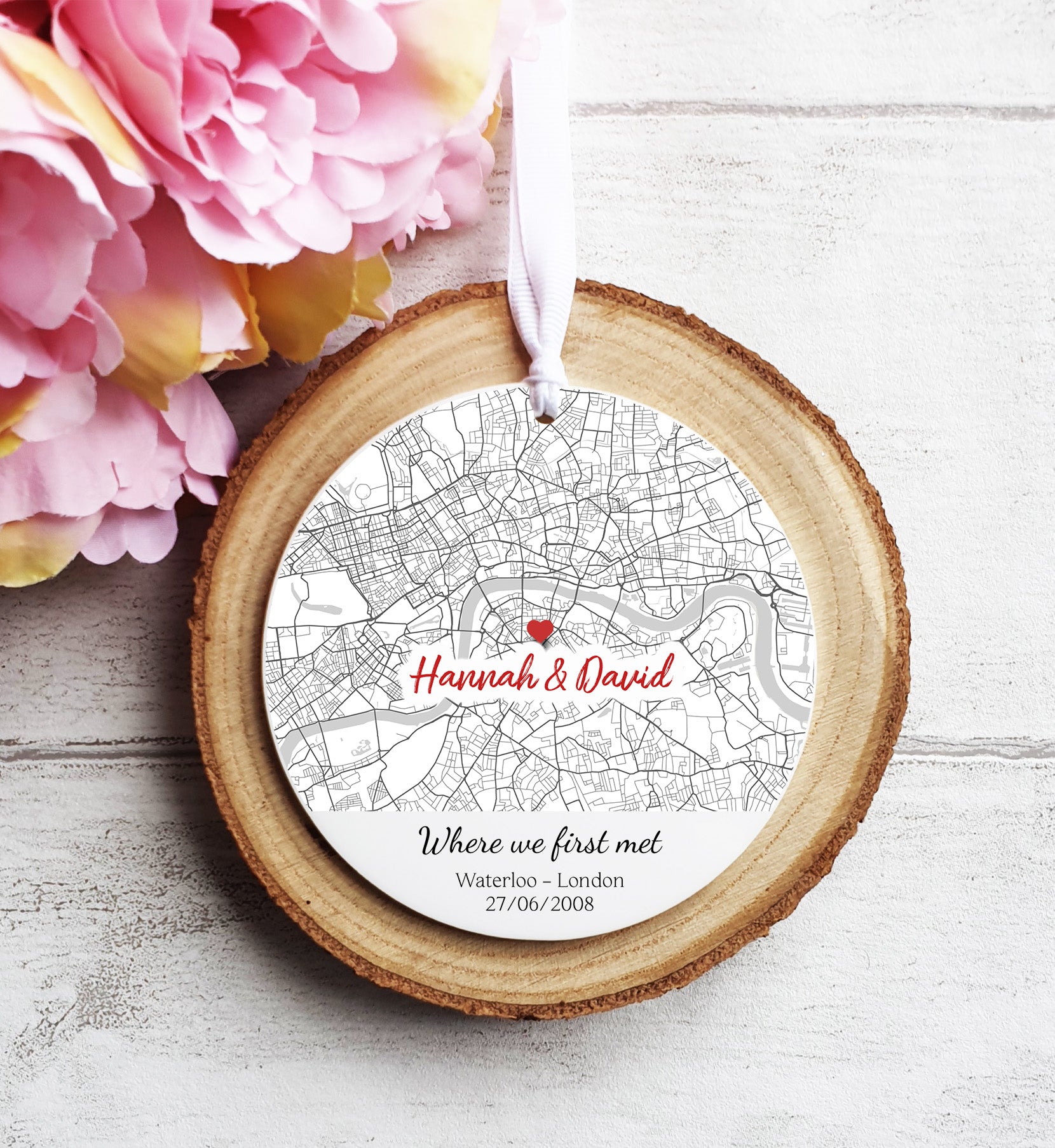 'Where we first met' Personalised Street Map - Hanging Ornament