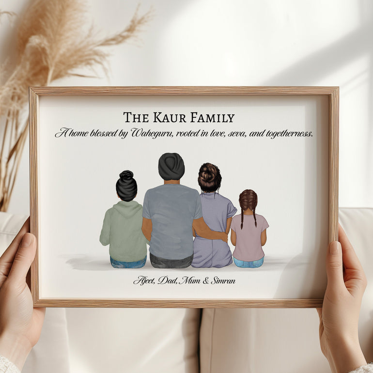 Punjabi Sikh family wall art personalised with names