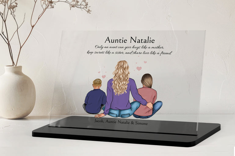 Personalised Gift for Auntie - Custom Aunt and Children Family Portrait Acrylic Plaque