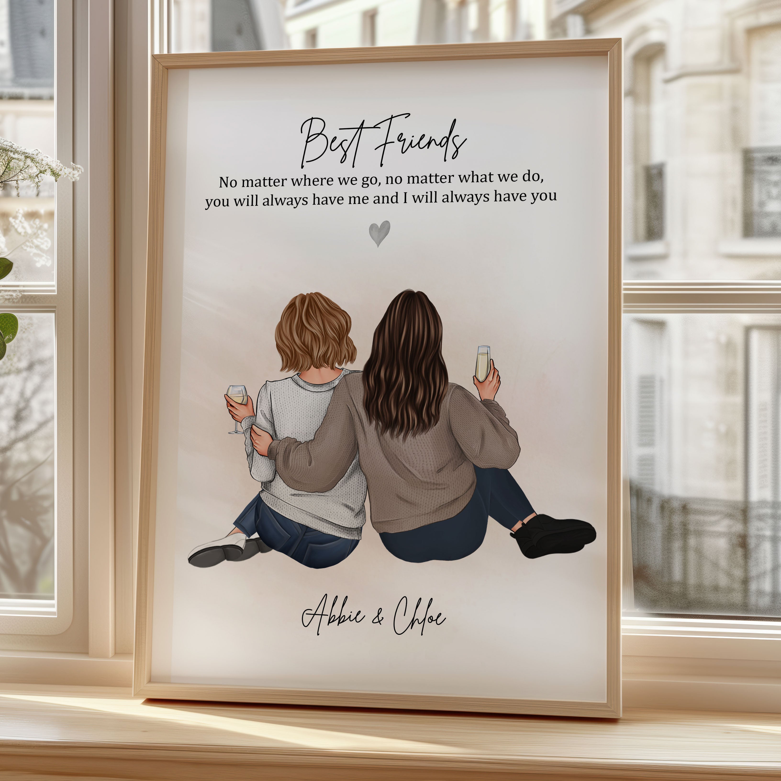 BEST FRIEND PORTRAIT PRINT 2 FRIENDS DRAWING BACKVIEW