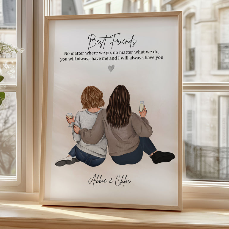 BEST FRIEND PORTRAIT PRINT 2 FRIENDS DRAWING BACKVIEW