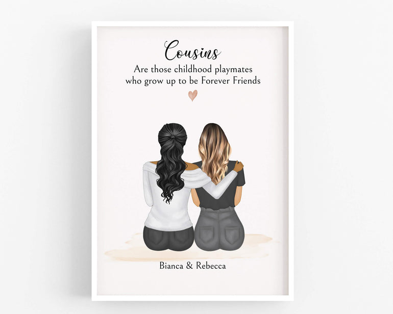 Cousin Gifts, Christmas Gift for Cousin, Custom Portrait, Personalised Print, Birthday Gift, Friendship Gift, Unique Gifts, Soul Sisters