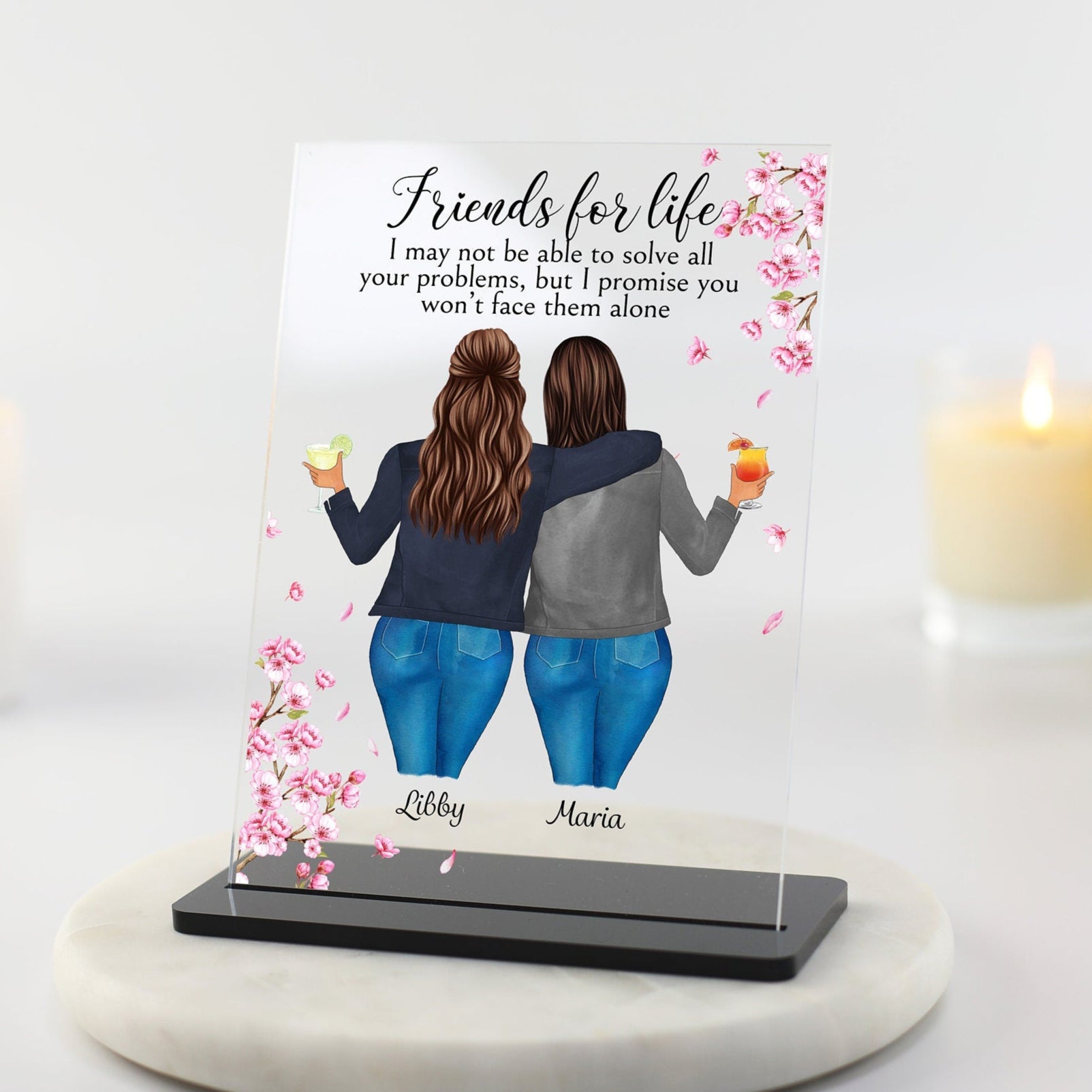 Best Friend Print, Christmas Gift for Friends, Personalised Gift for Her, Birthday Gift for Friend, Friendship Gift Flowers Acrylic Plaque