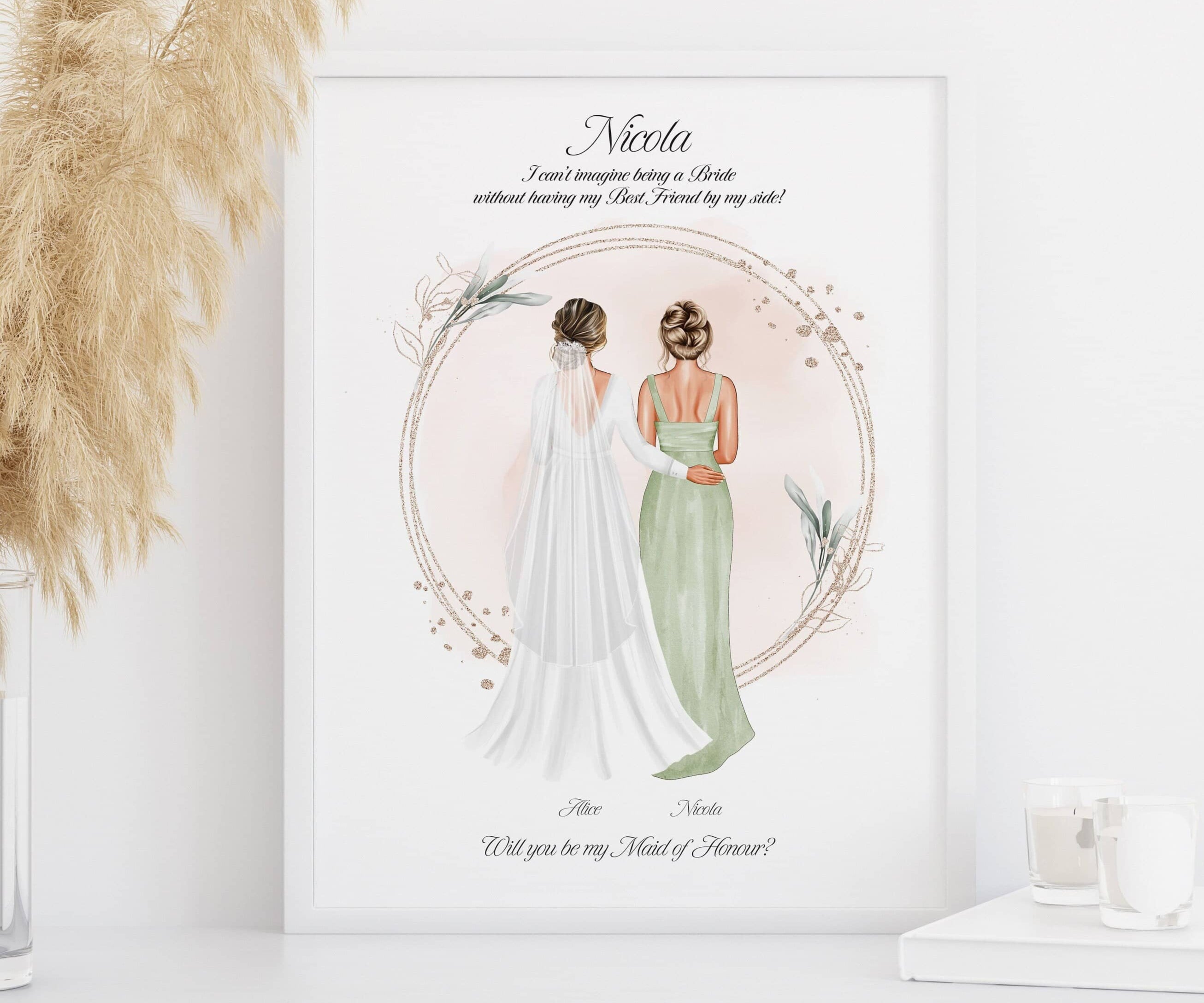 Personalised Maid of Honour Gift, Bridesmaid Proposal, Best Friend Gift, Thank you Wedding Party Gifts, Gift from Bride, Custom Portrait