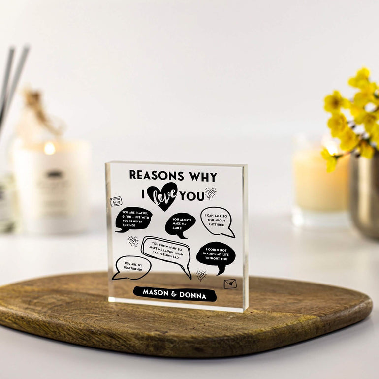 Reasons Why I Love you Gifts, Anniversary Gift for Him, Girlfriend Gift, Cute Fun Gift, Husband, Gift for Wife, Valentine's Acrylic Block
