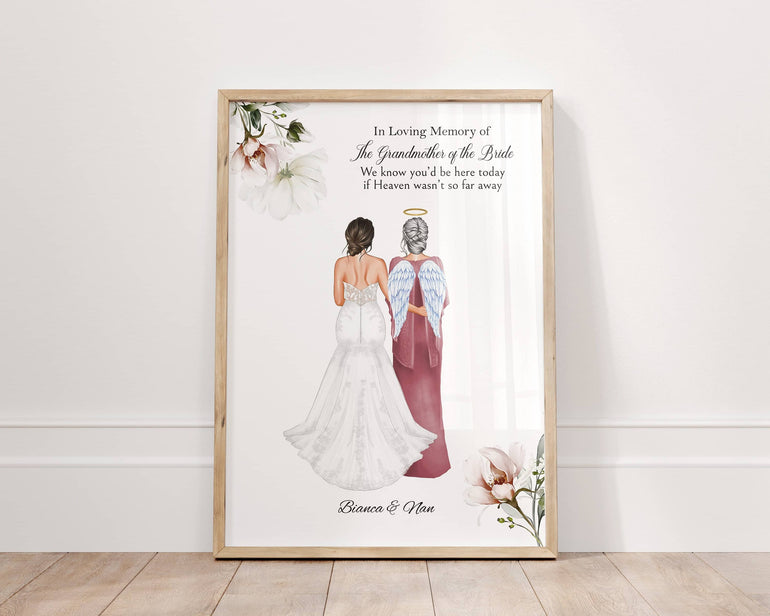 Personalised Wedding Memorial Print, Nan, Grandmother, Mother of the Bride, Wedding Print, In Heaven Remembrance Gift Custom Portrait Print