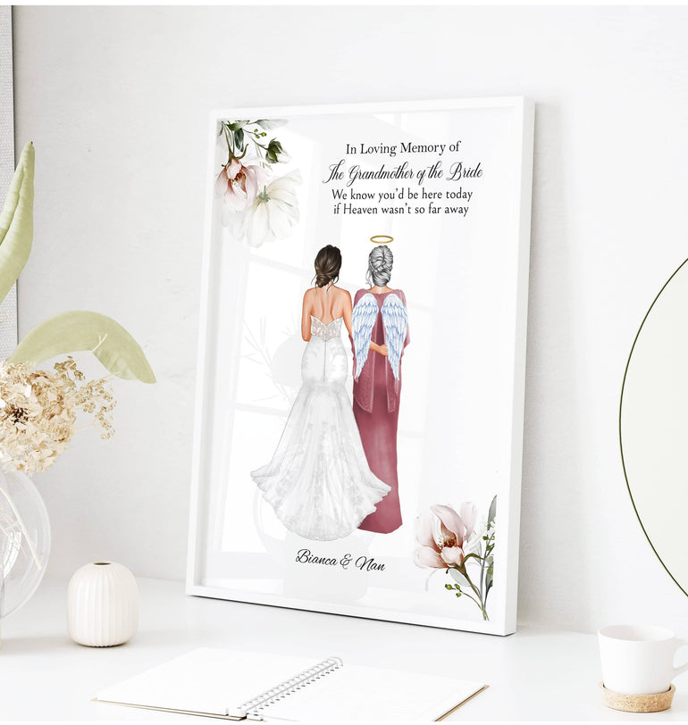 Grandmother of the bride Print, Memorial Gift wedding day, in heaven, mother of the bride, nan, gran, granny, gift fro bride on wedding day, gift for daughter