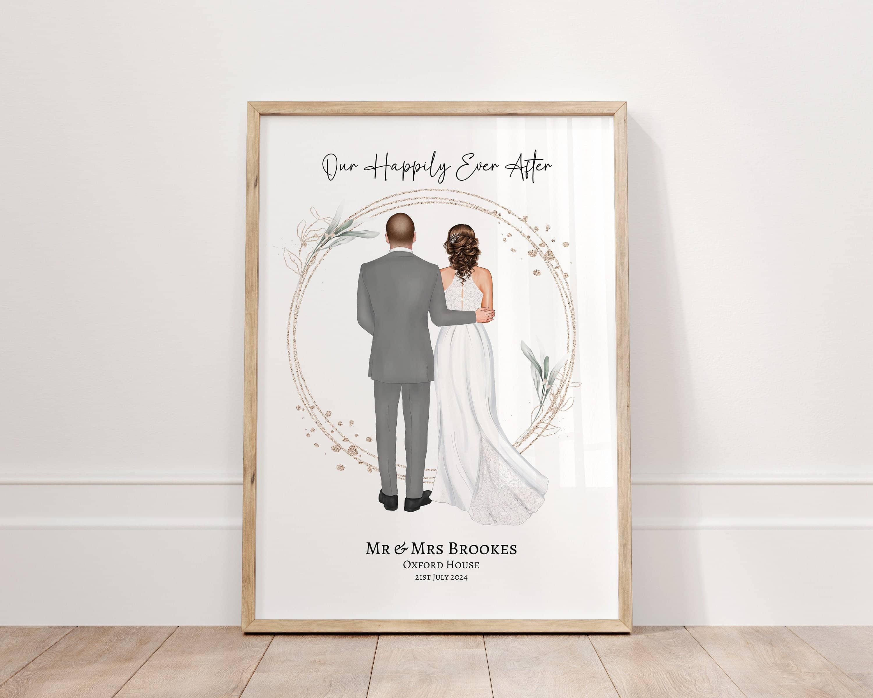 Bride and Groom Custom Portrait, Gift for Couple, Wedding Gifts, Anniversary Gift, Happily Ever After Gift, Personalised Wall Art
