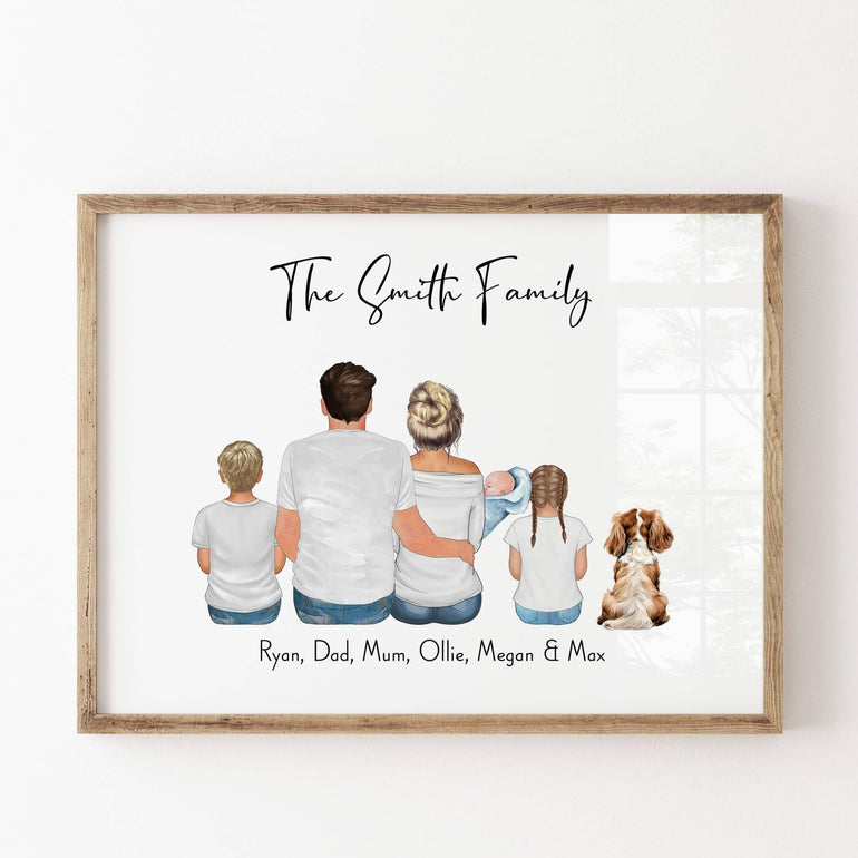 Custom Family Portrait with Children, Pets, Fathers Day Gift, New Baby Gift, Gift for Mum, Christmas Gift, Family Gifts, Personalised Gift