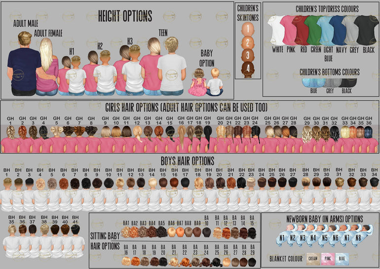 Custom Family Portrait with Children, Pets, Fathers Day Gift, New Baby Gift, Gift for Mum, Christmas Gift, Family Gifts, Personalised Gift