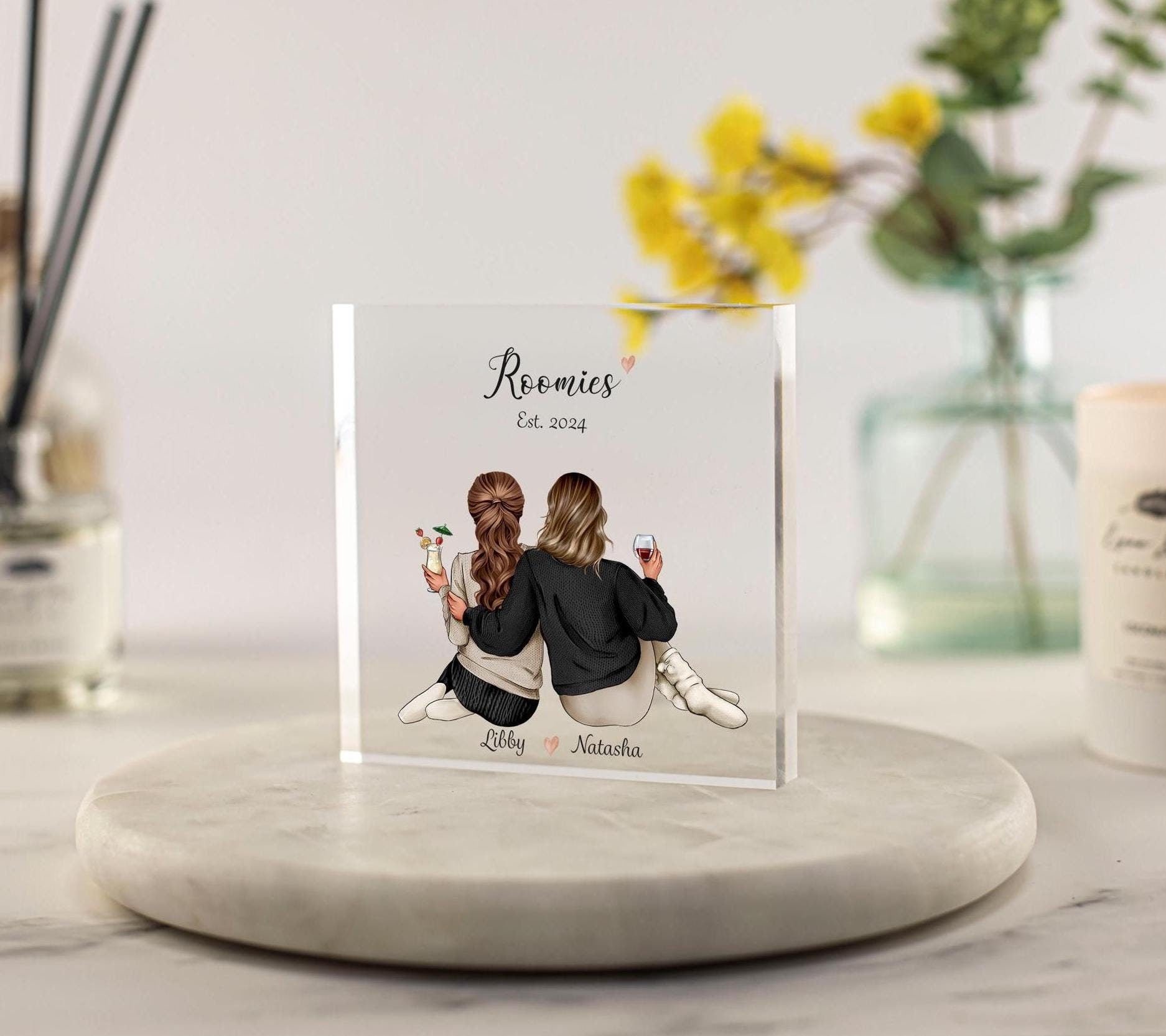 roommates decor gift, personalised gift for flatmate, new home decor, university roomies, best friends, college sorority, dorms, custom apartment gifts, student room decor acrylic block custom portrait, christmas present