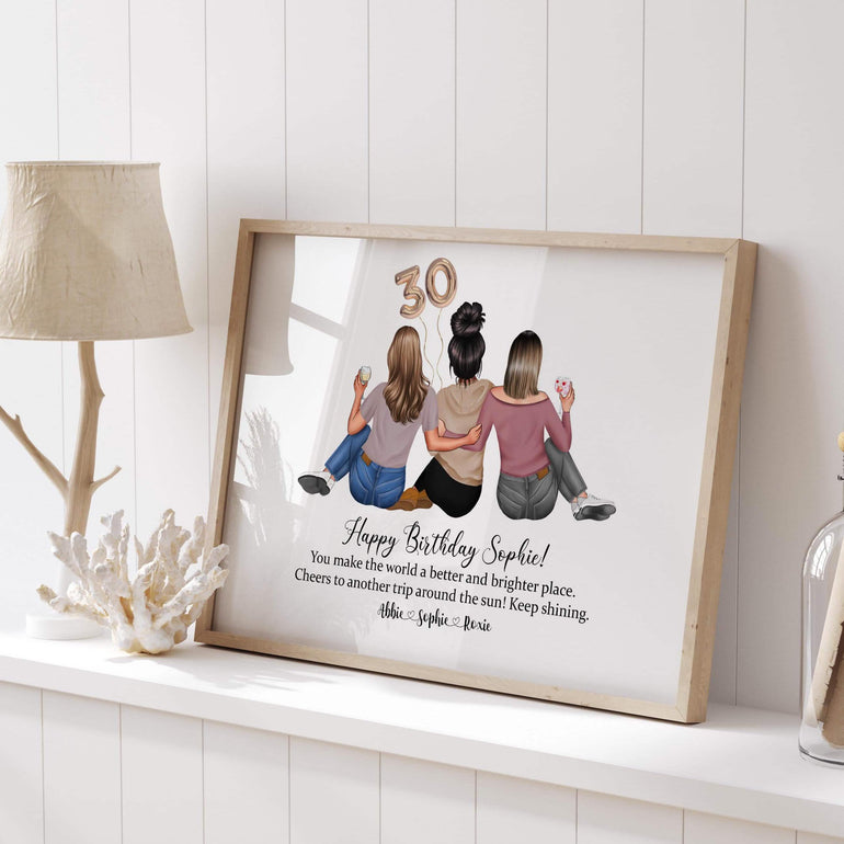 Personalised 30th Birthday, 40th Birthday Group friendship print Gift, Happy Birthday Card alternative, custom best friends print