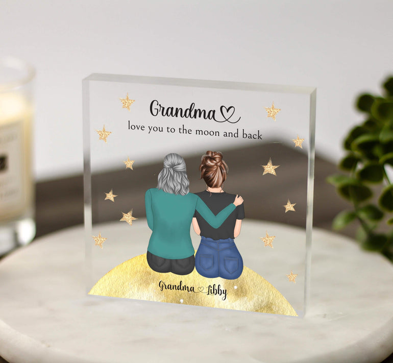 Love you to the moon and back Grandma Gift from Granddaughter, Nan Christmas Gift, Custom Portrait, Birthday Gift Nan, Nana Acrylic Block