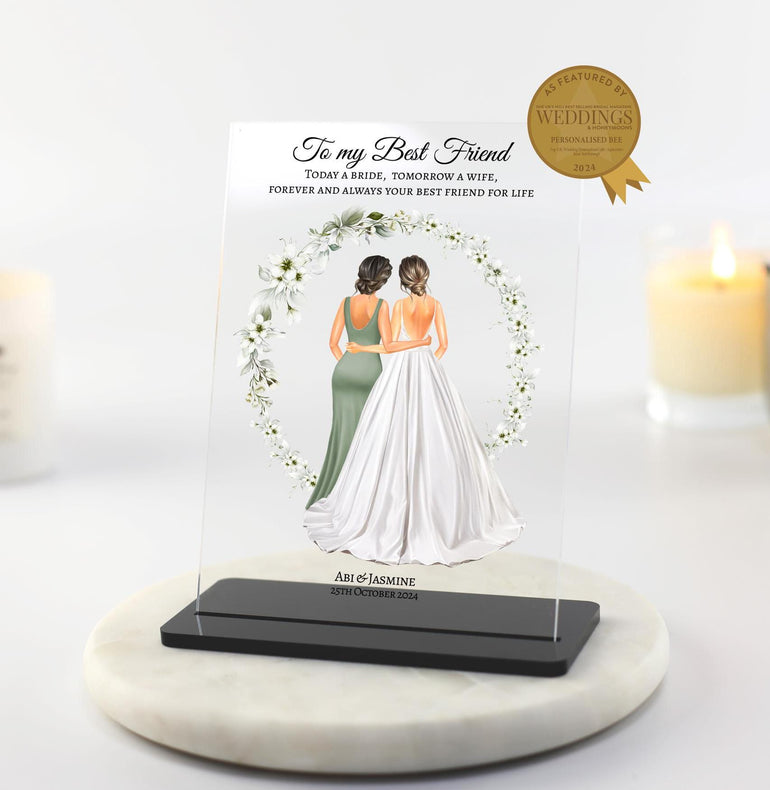 Gift for Bride on her wedding card, for my best friend on wedding day, personalised gift for bride, custom best friends drawing, today a bride poem keepsake, maid of honour, proposals