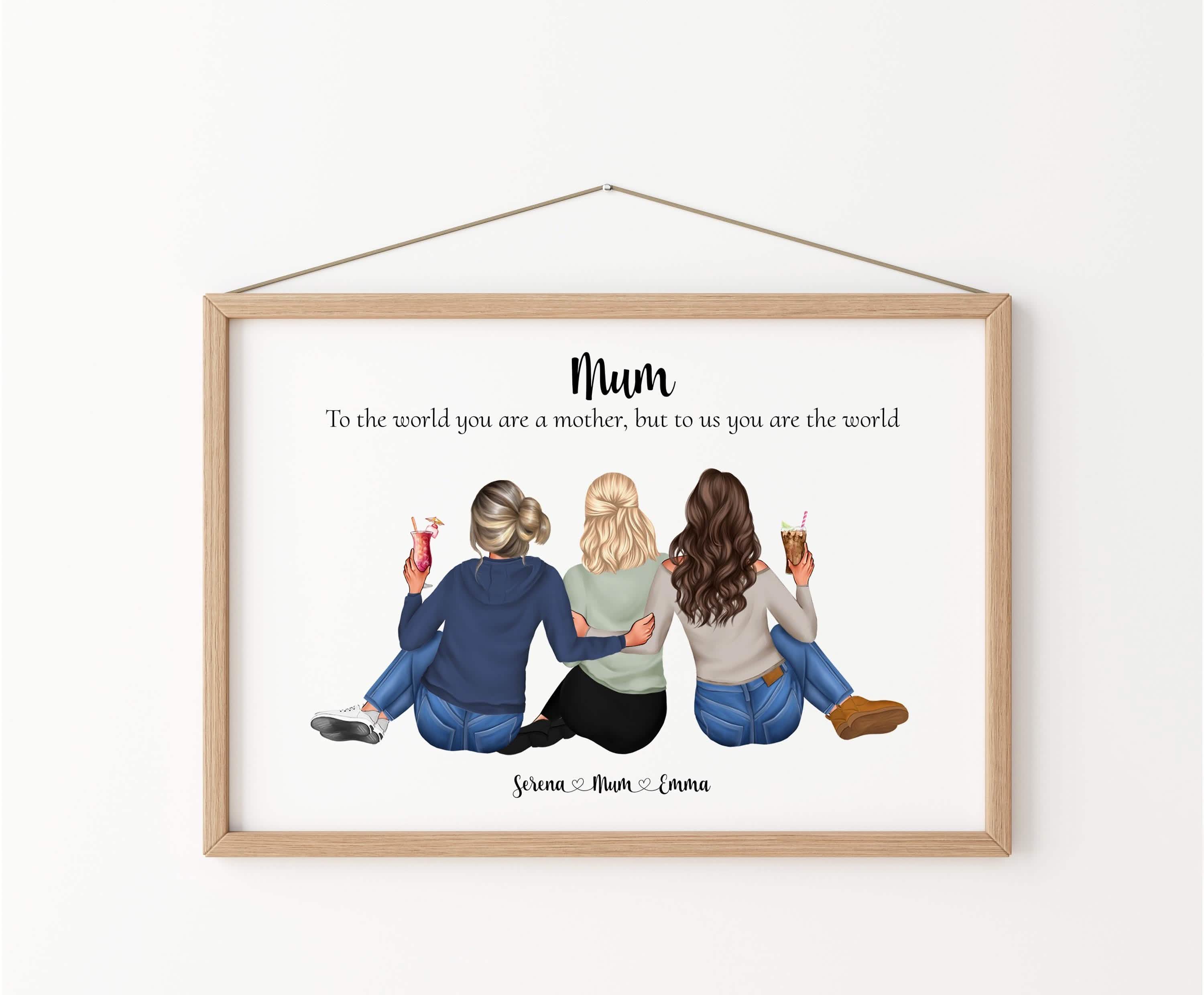 Mum Gifts, Mother and Daughters Personalised Print, Mom Birthday Gift, Christmas Present Family Portrait Print