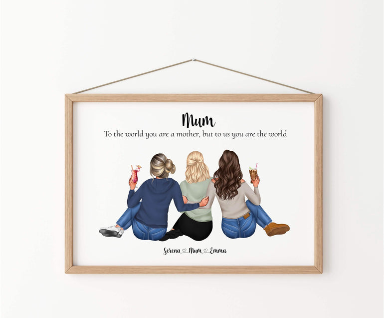 Mum Gifts, Mother and Daughters Personalised Print, Mom Birthday Gift, Christmas Present Family Portrait Print
