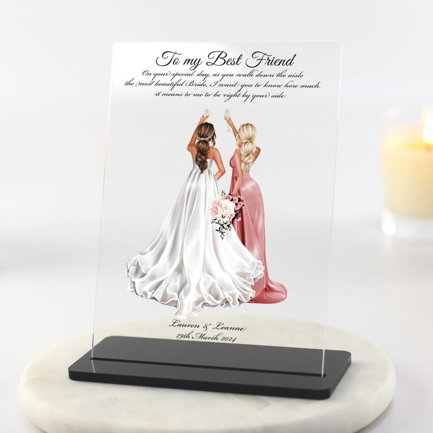 Gift for Best Friend on Wedding Day, Gift for Bride from Maid of Honour, Bride Gift, Personalised Wedding Print Acrylic Plaque