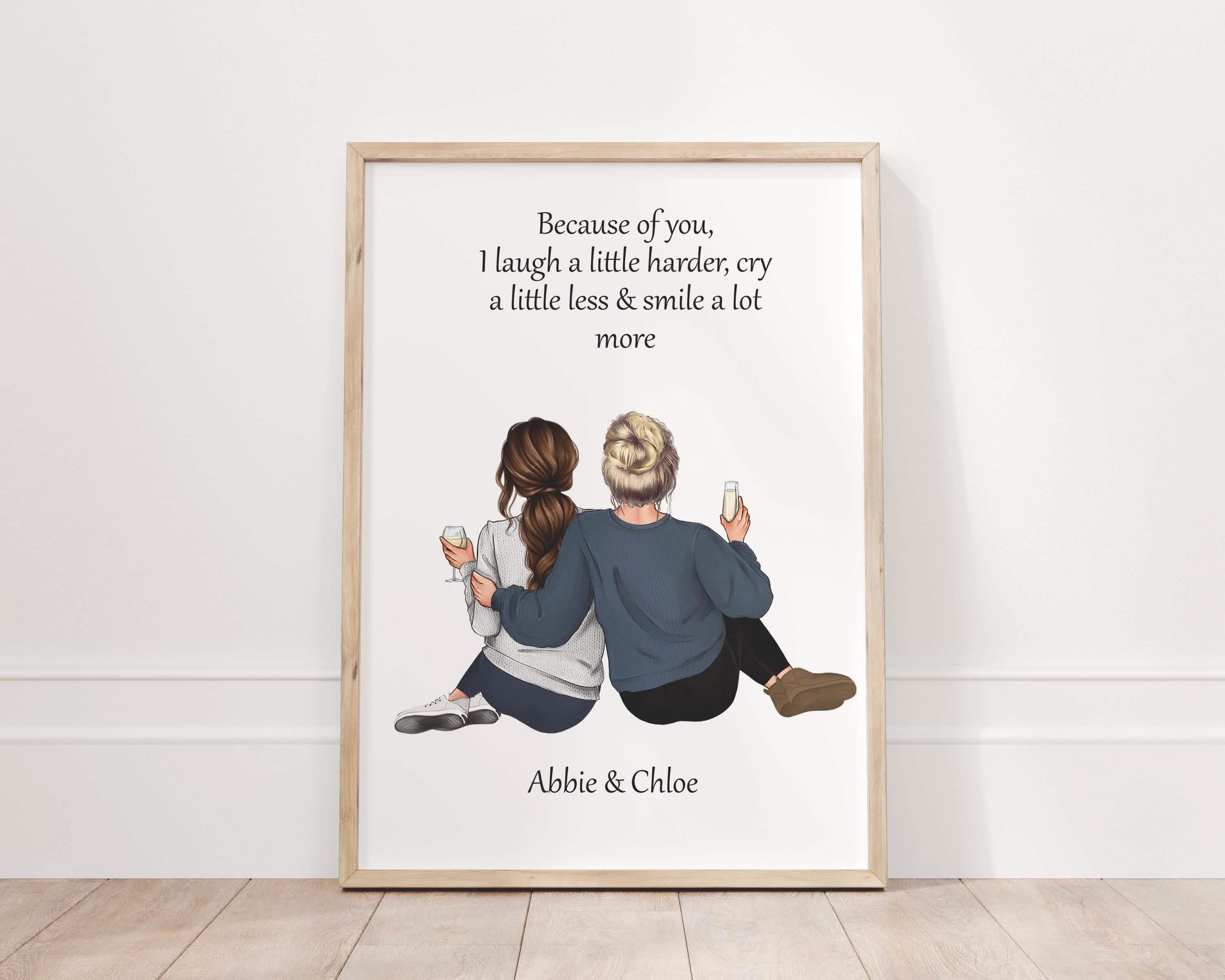 Best Friends gift, 2 people back view portrait print, friendship gifts, secret santa gifts, 50th birthday, 40th, 30th, 18th, 16th thoughtful thank you appreciation, besties forever digital print xmas
