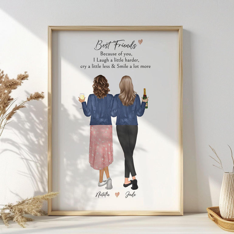 Best Friends Christmas Gift, Bestfriend present, appreciation gift, friendship presents, secret santa gift, birthday gift for BFF Best friend portrait art