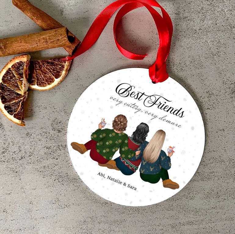 best friends christmas ornament, xmas bauble trendy very cutesy very demure funny gifts secret santa, trending gifts, Besties secret santa gifts, group gift personalised print jumper holidays
