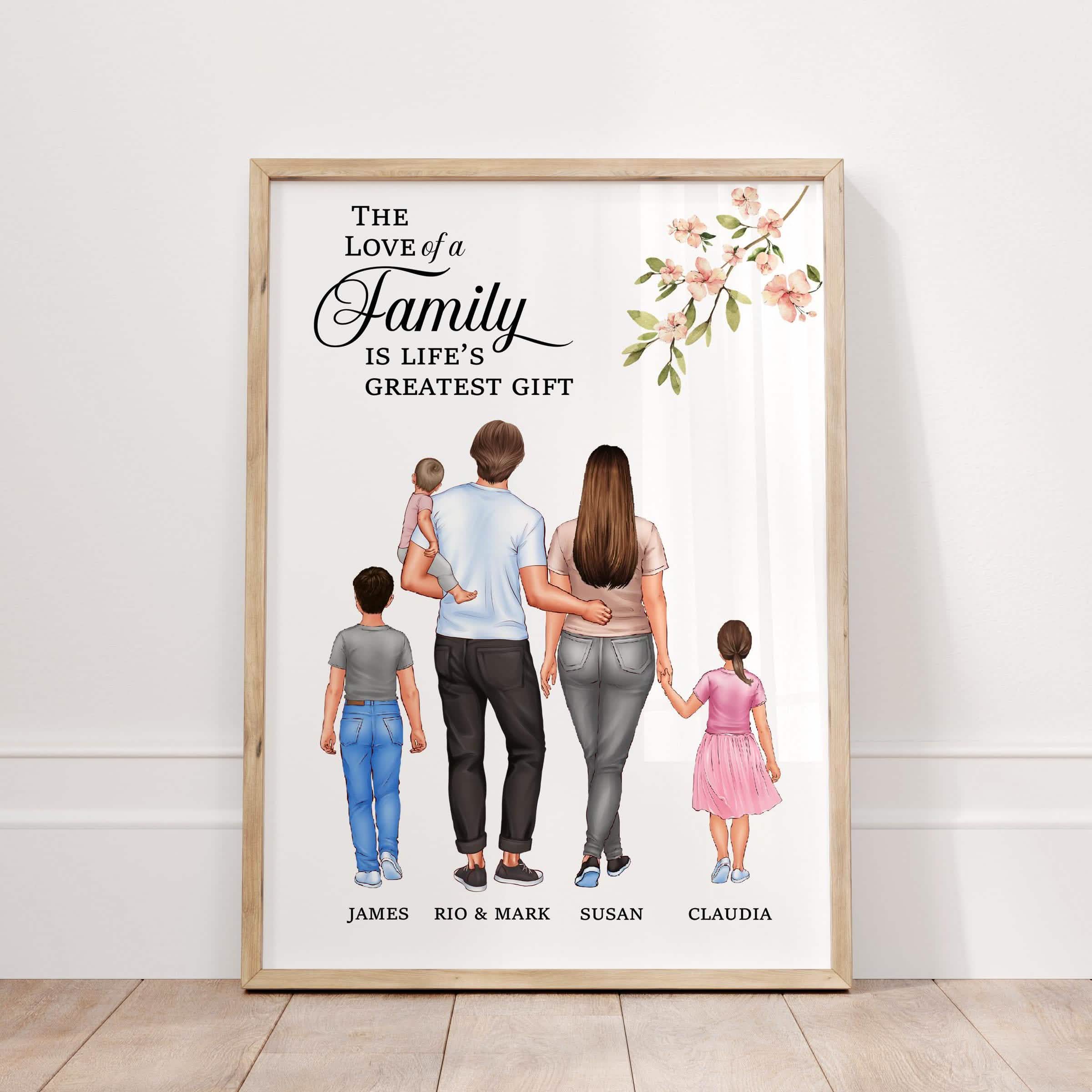 Our Family Wall Art Personalised Print, Gift for Family's, Blended Family, Gift from kids, Mother's Day portrait print, mother and children, father and kids Custom Portrait home decor