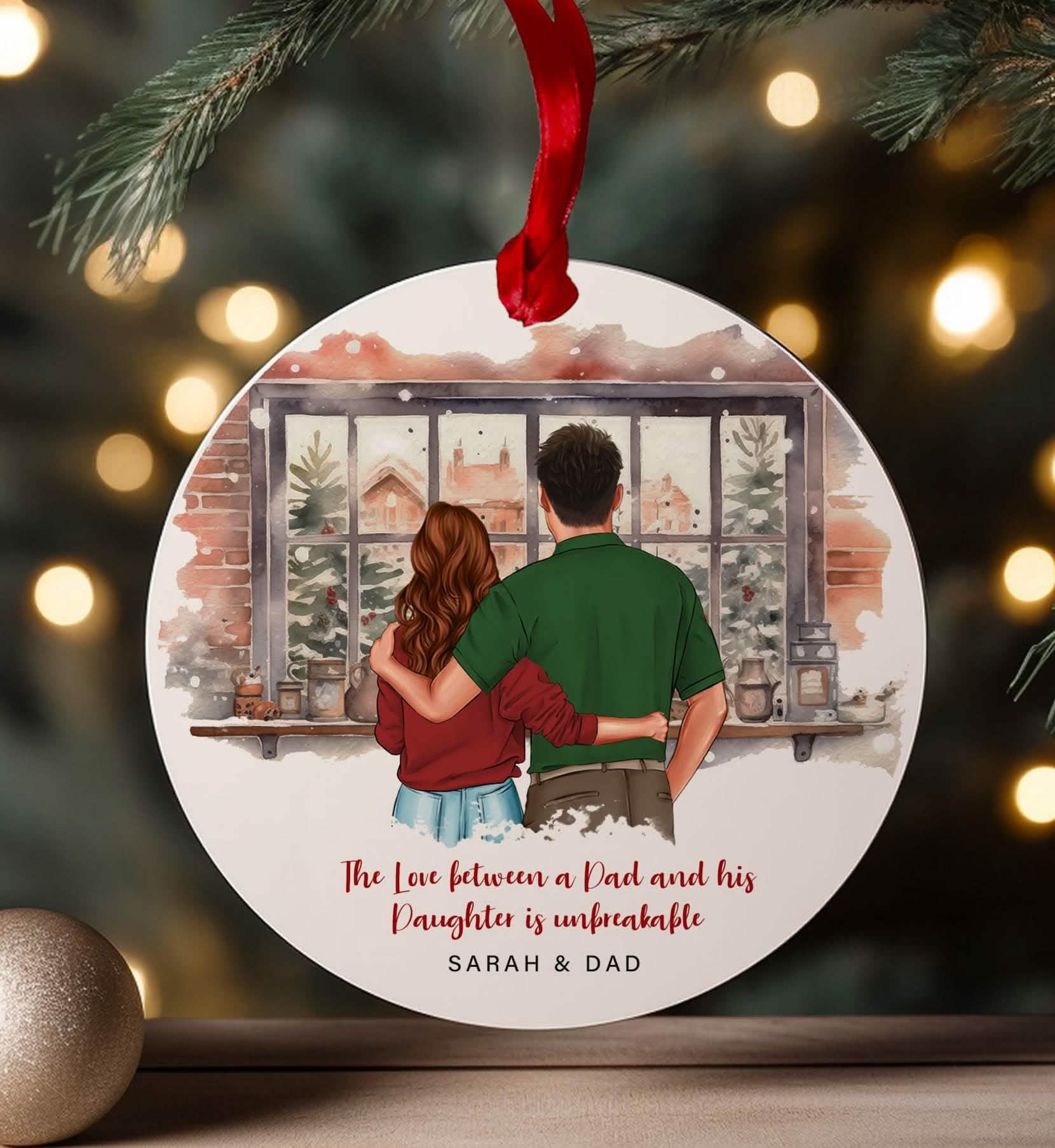 Dad Christmas Ornament hanging tree personalised father and daughter portrait, from child, Pops, Papa, stepdad present ideas