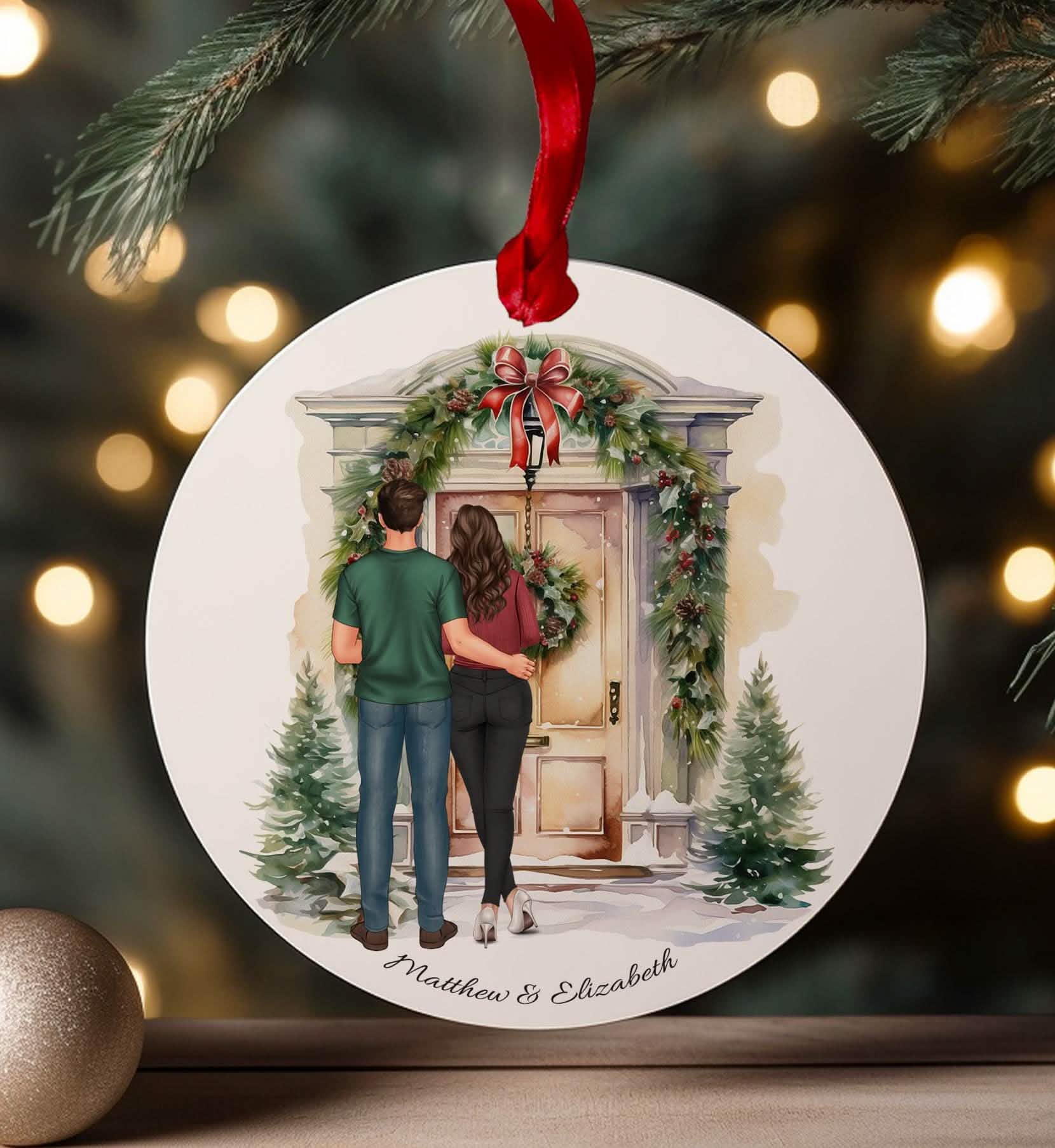 Personalised Christmas Ornament First Home, First Christmas Together, Door and couple bauble missing piece handmade UK letterbox gift with gift box