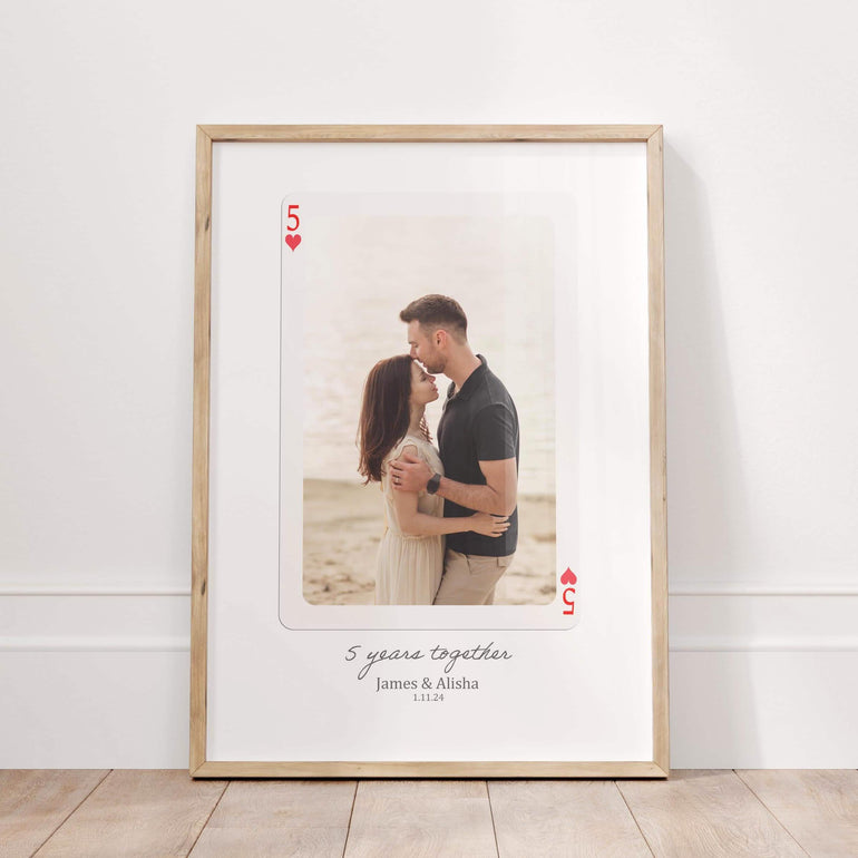 Trendy Playing Cards Photo Print Anniversary Gift for Husband Wife, Girlfriend Boyfriend,1 year together, 5 years 10 years any year Ace of hearts Wall Art