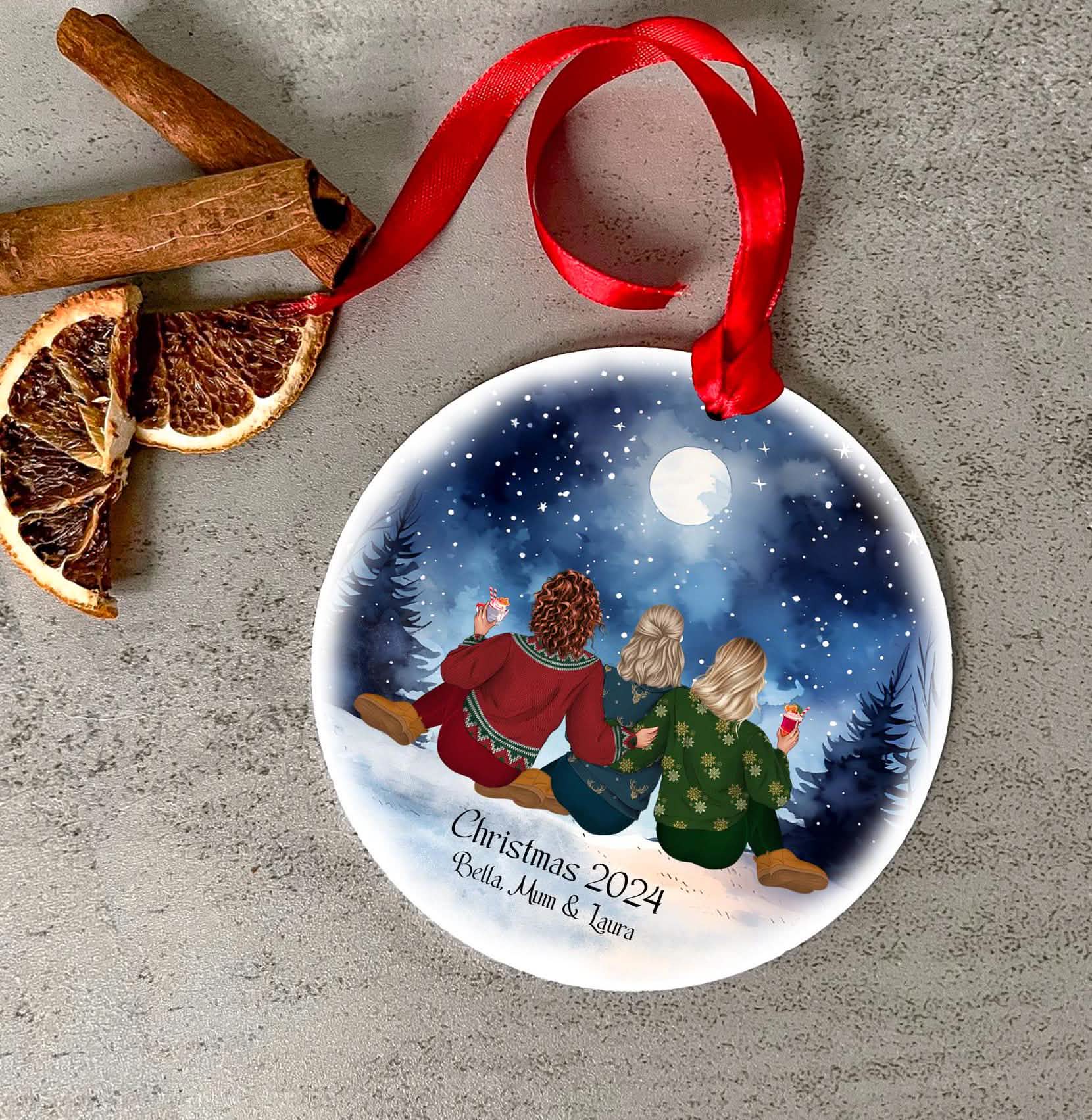 3 friends Christmas Ornament Bauble, Mum and 2 daughters, Mother, Xmas present for mums with gift box, hanging tree decor, besties gifts, best friends forever, growing old