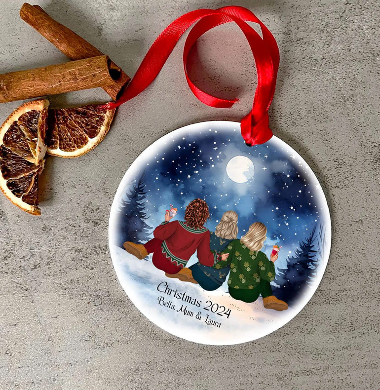 3 friends Christmas Ornament Bauble, Mum and 2 daughters, Mother, Xmas present for mums with gift box, hanging tree decor, besties gifts, best friends forever, growing old
