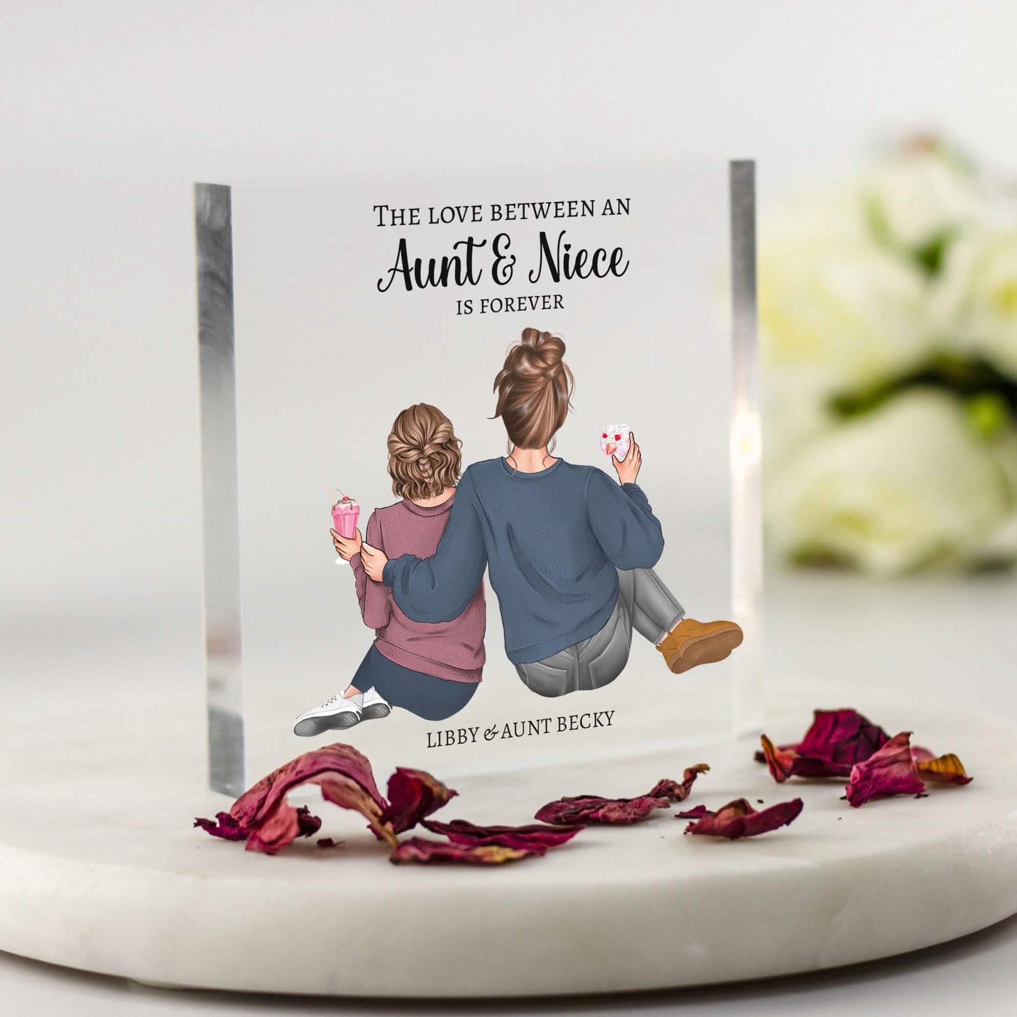 Personalised Gift for Niece, Christmas gifts, Aunt gifts, Auntie Birthday present, custom print, portrait gifts keepsake sentimental thoughtful cute ideas, xmas, flowergirls, from bride, mother and daughter acrylic plaque unique handmade
