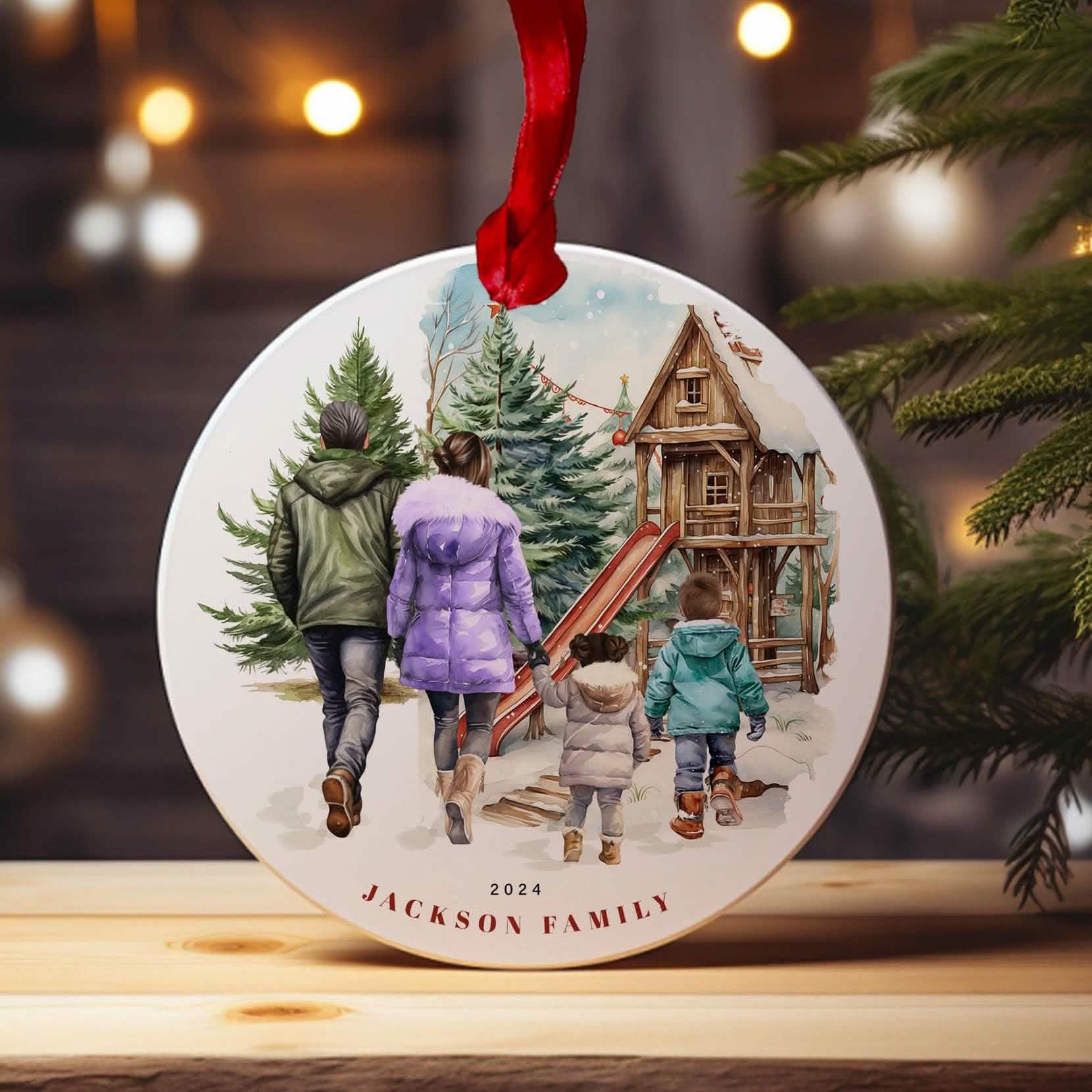 Young Family drawing Christmas Bauble, Toddler and child, pets Ornament, Custom our family 2024 2025 Hanging xmas tree decoration customise hair, clothing to create a family portrait