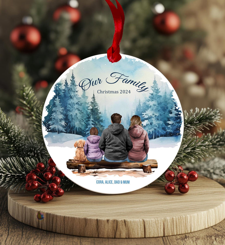 Our Family Christmas Bauble, Xmas Ornament, Couple and Dog Gift from daughter, son, daddy, mummy, Cat, Girl, boy custom print, 2024 2025