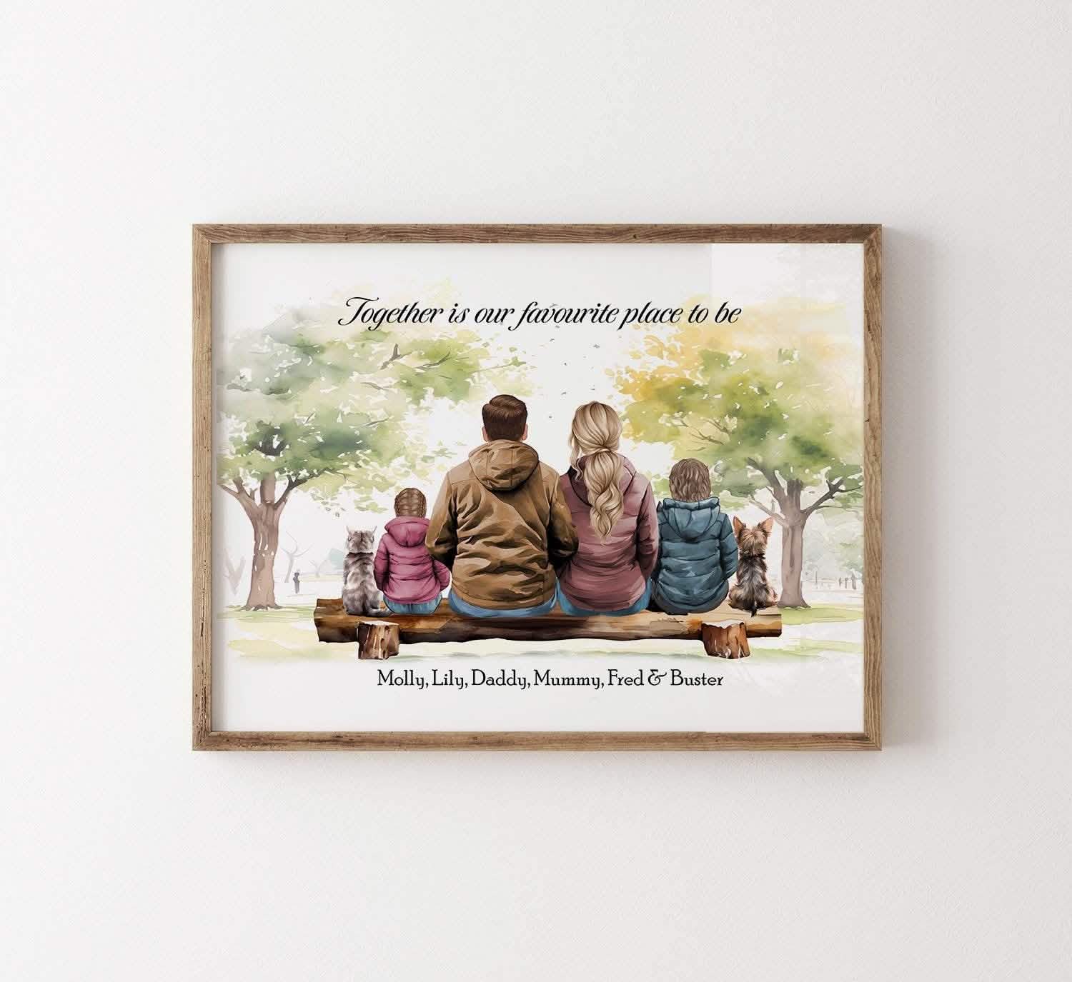 Our Family Personalised Print, Family and dogs, cats, children, Christmas gifts, Mothers Day presents, Birthday gift for Mum, Custom portrait print Gifts for Her, Personalised wall art